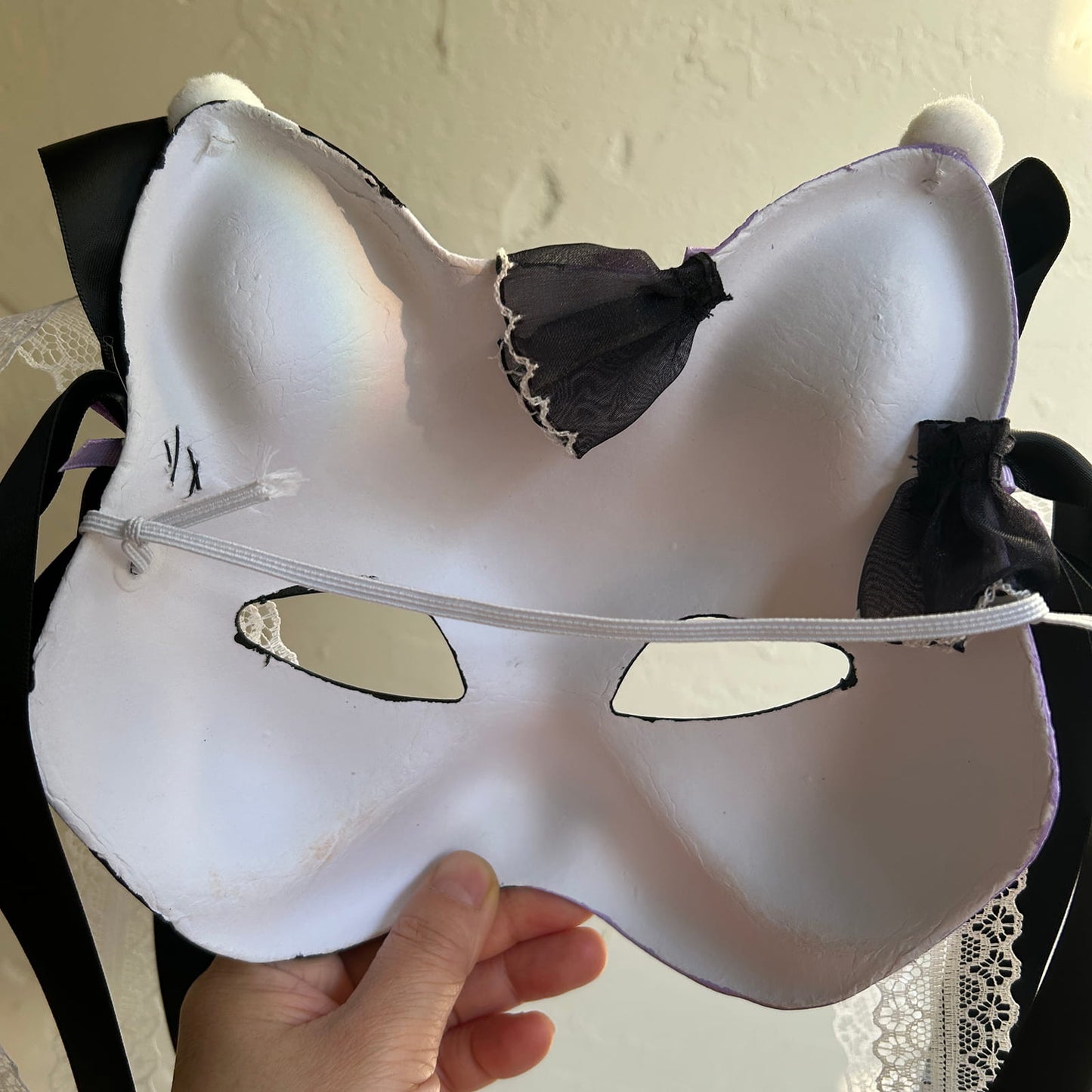 Hand-painted Purple Checkered Masquerade cat mask kabuki 01