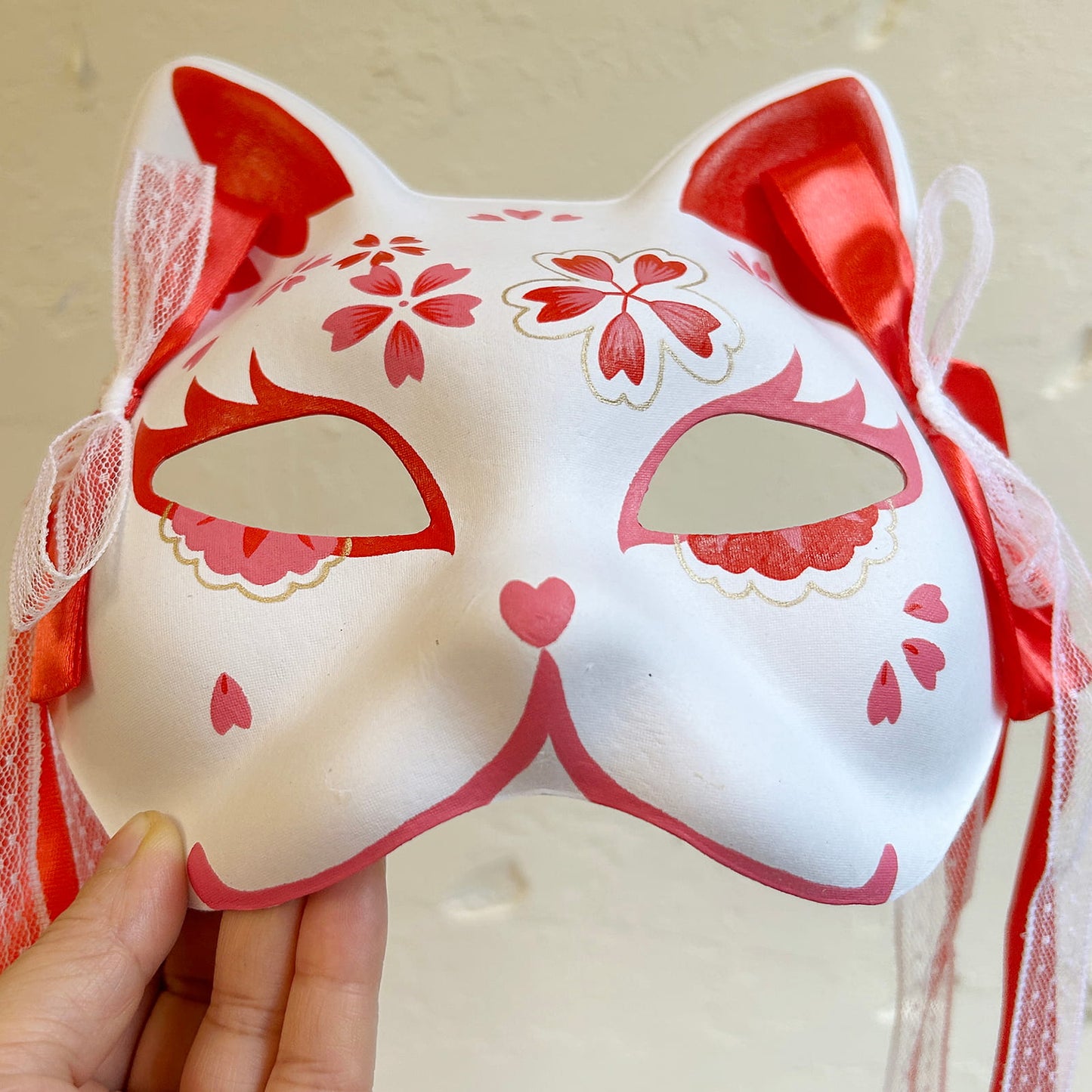 Hand-painted sakura cat mask 02
