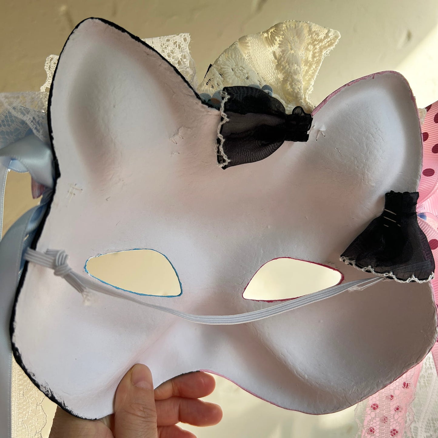 Original design handmade Pink Check cat mask kabuki 01
