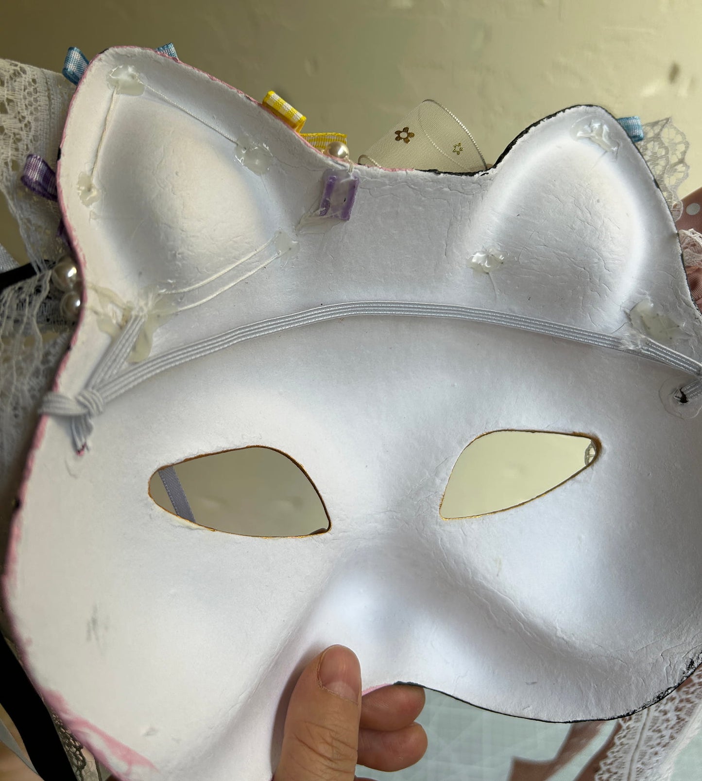 Original design handmade Pink Check cat mask kabuki 04