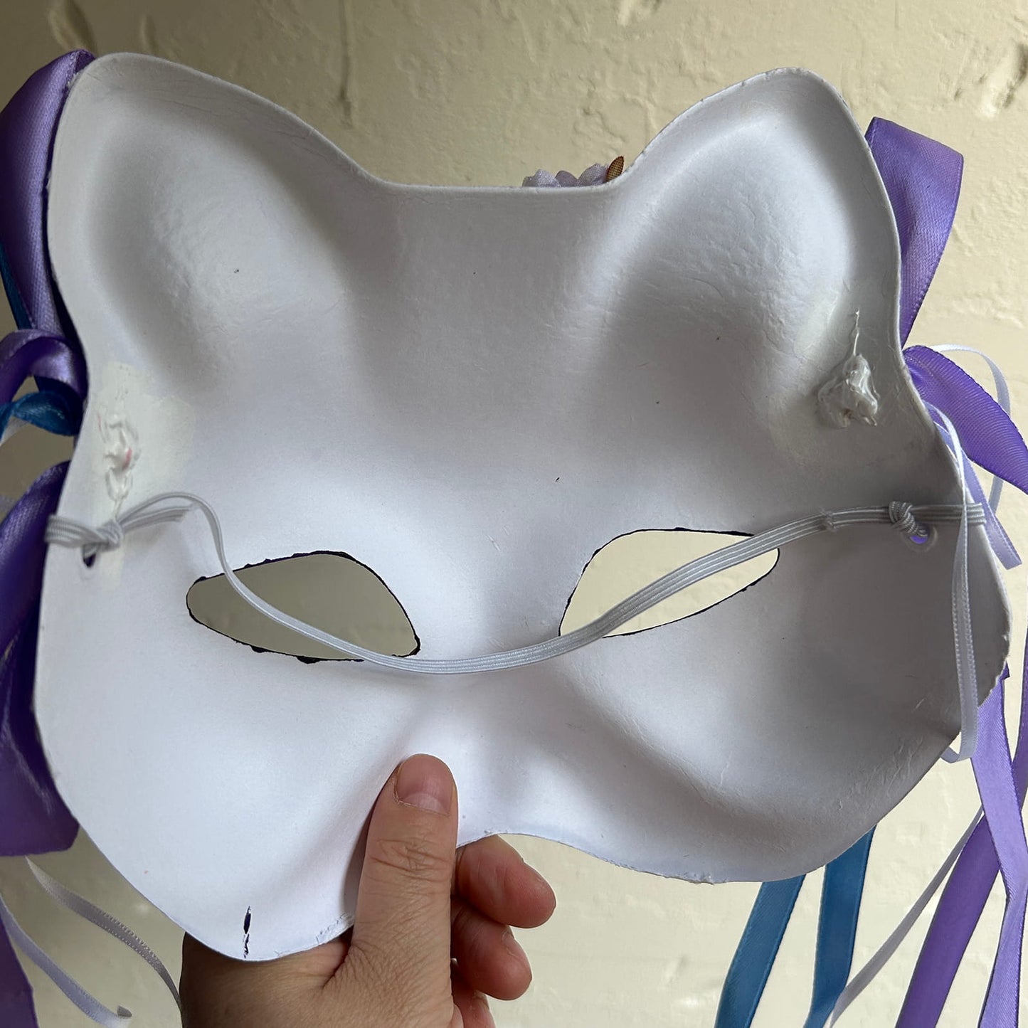 Original handmade blue and purple flower cute cat mask 01