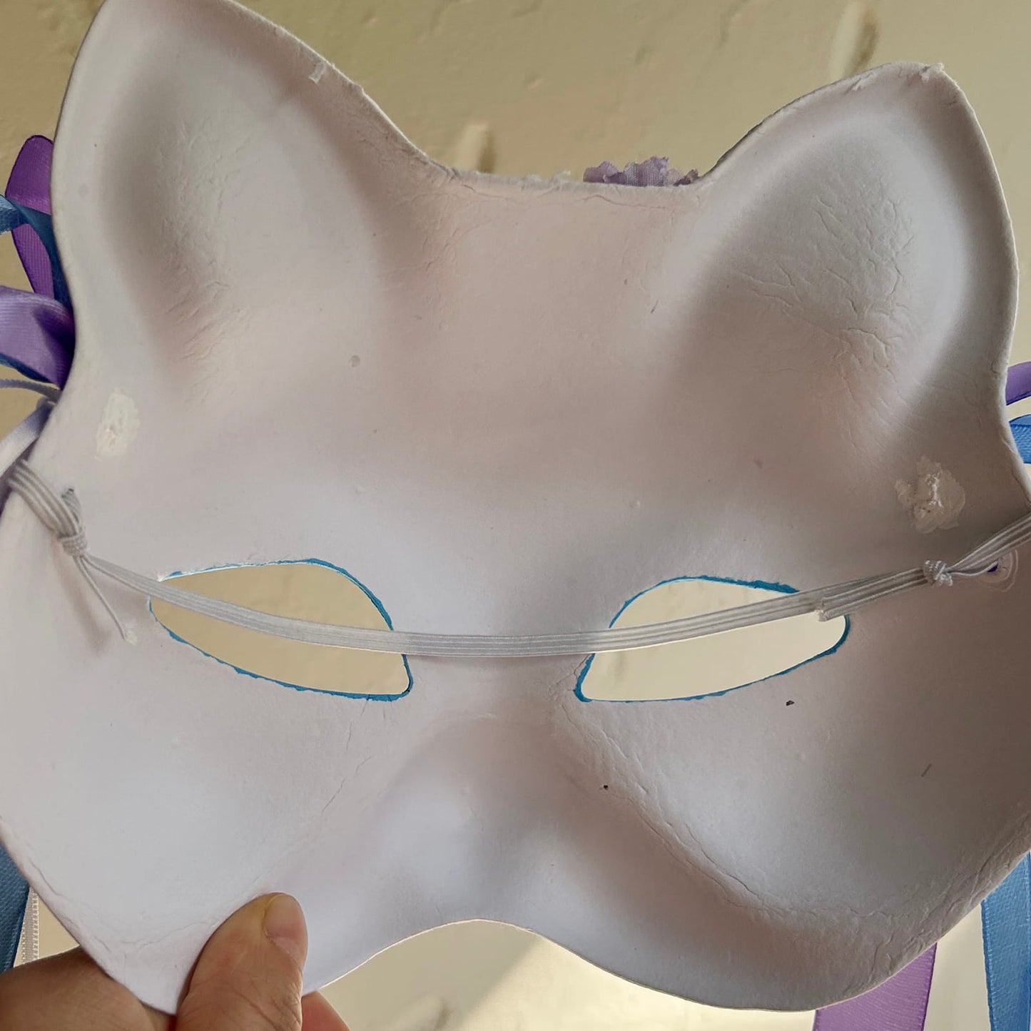 Original handmade blue and purple flower cute cat mask 02