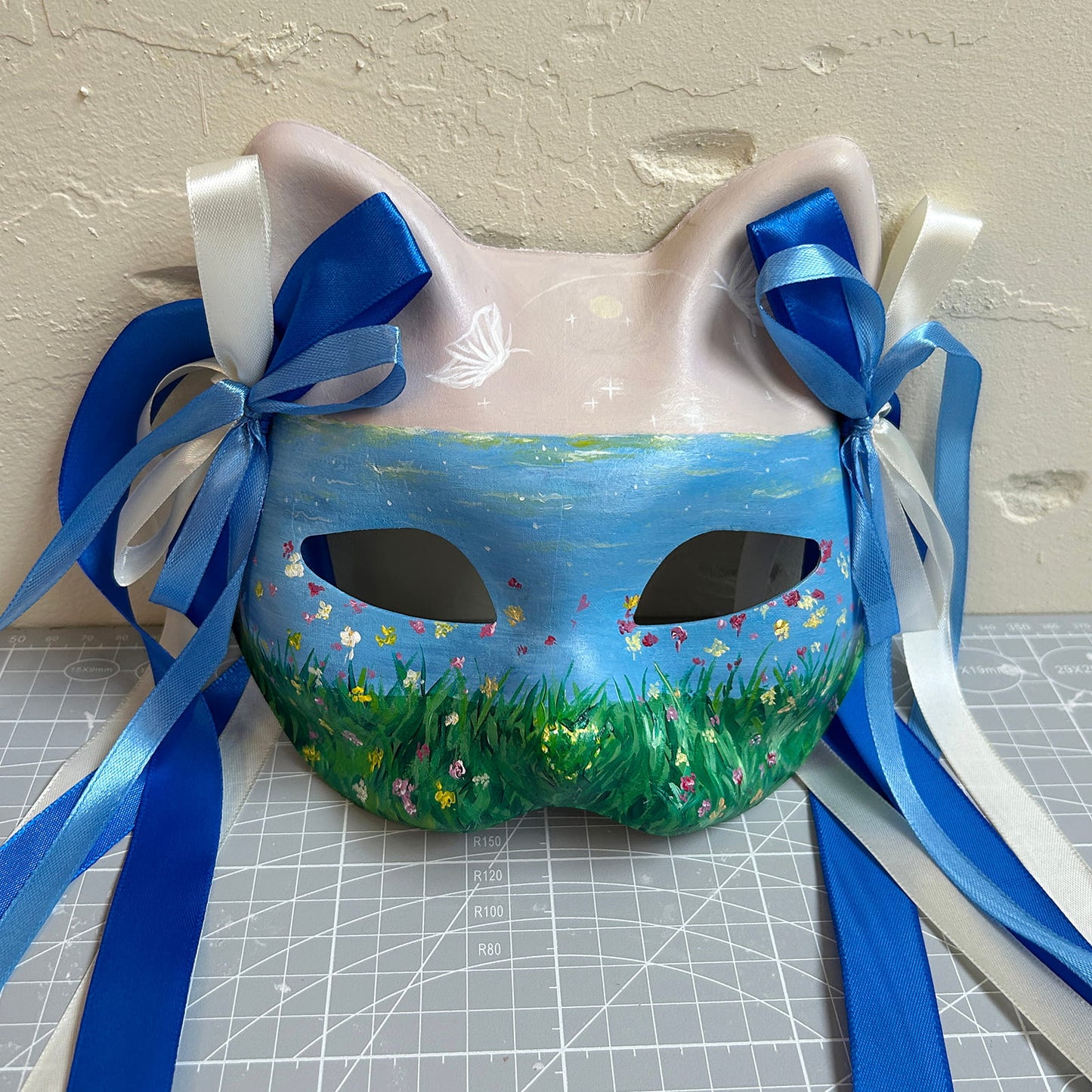 Hand-painted Beautiful scenery cat mask kitsune 01