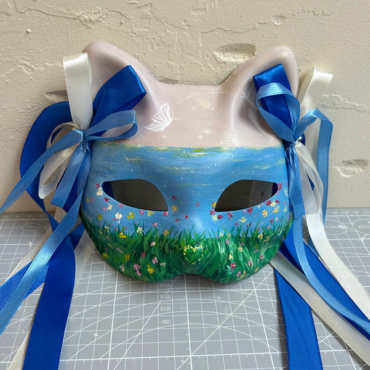 Hand-painted Beautiful scenery cat mask kitsune 01