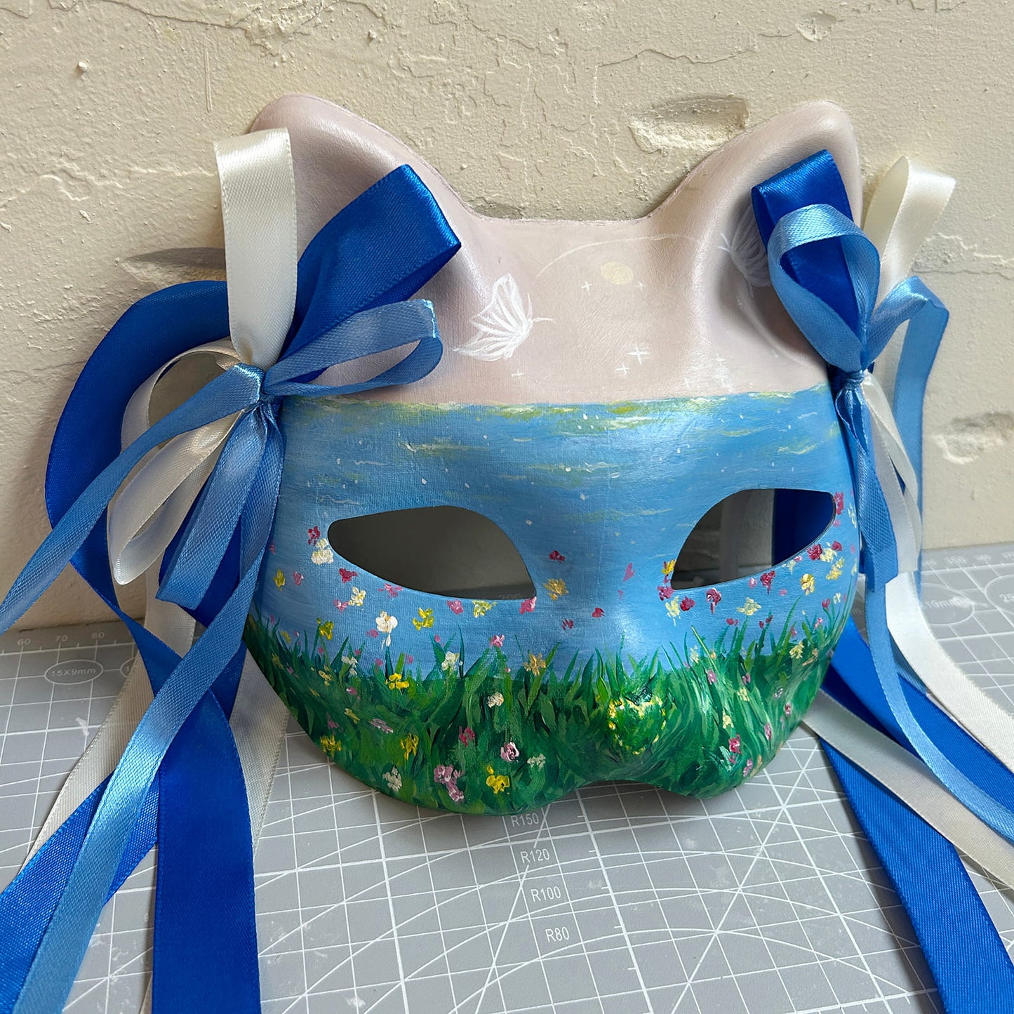 Hand-painted Beautiful scenery cat mask kitsune 01