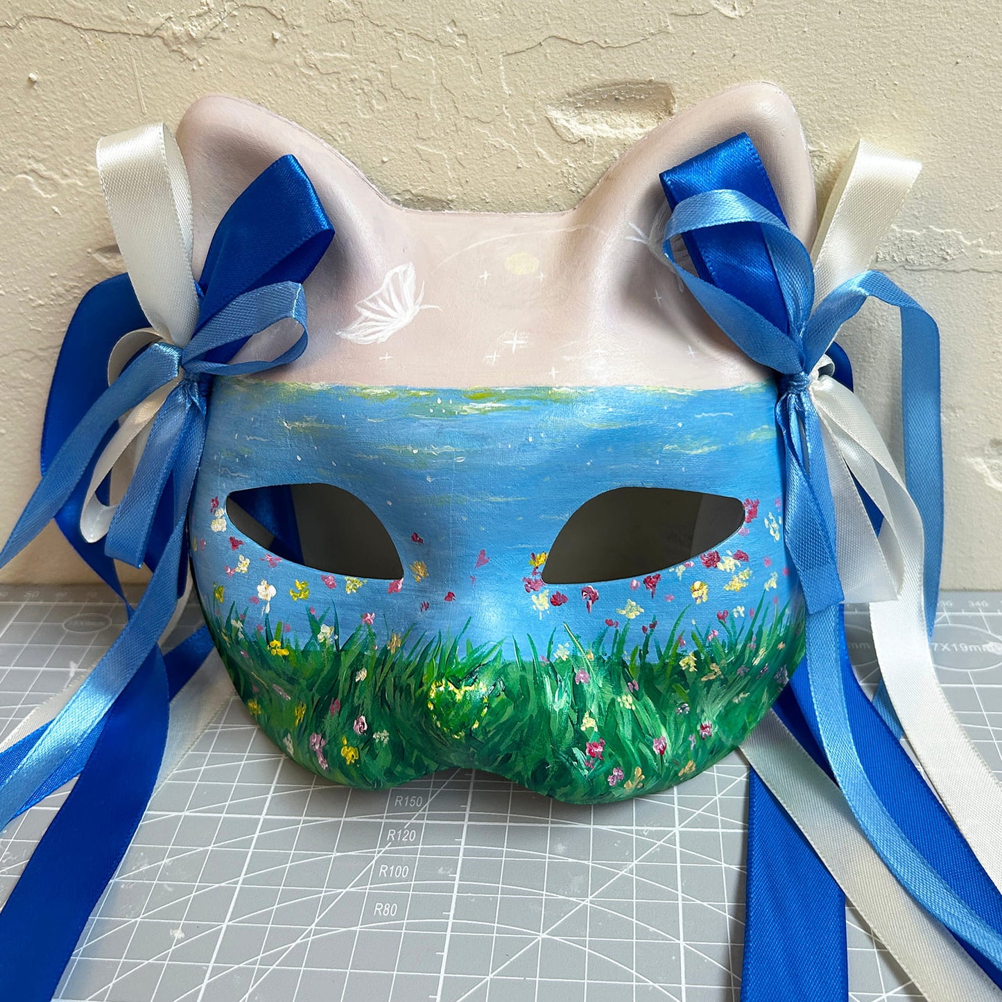 Hand-painted Beautiful scenery cat mask kitsune 01