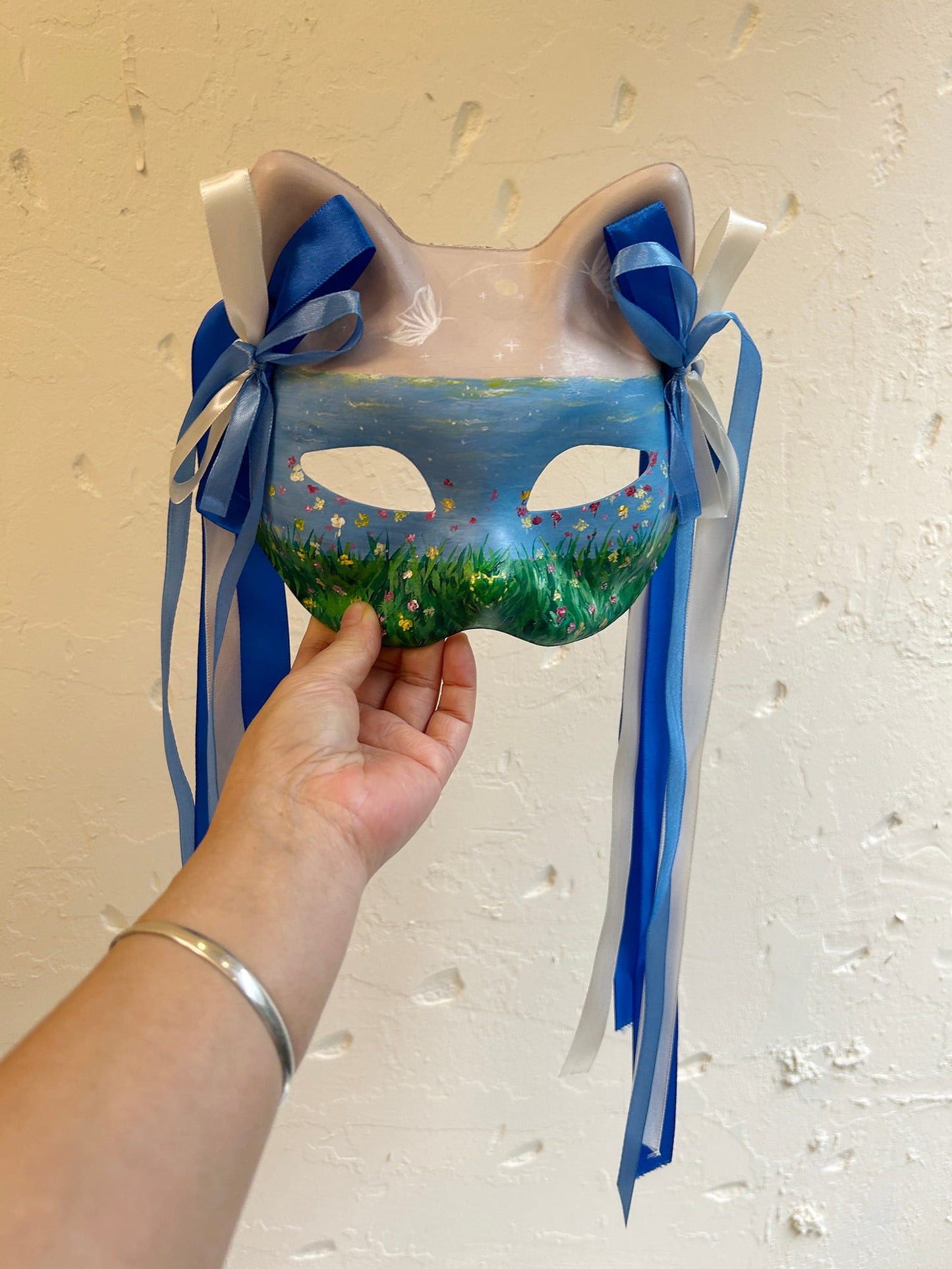Hand-painted Beautiful scenery cat mask kitsune 01