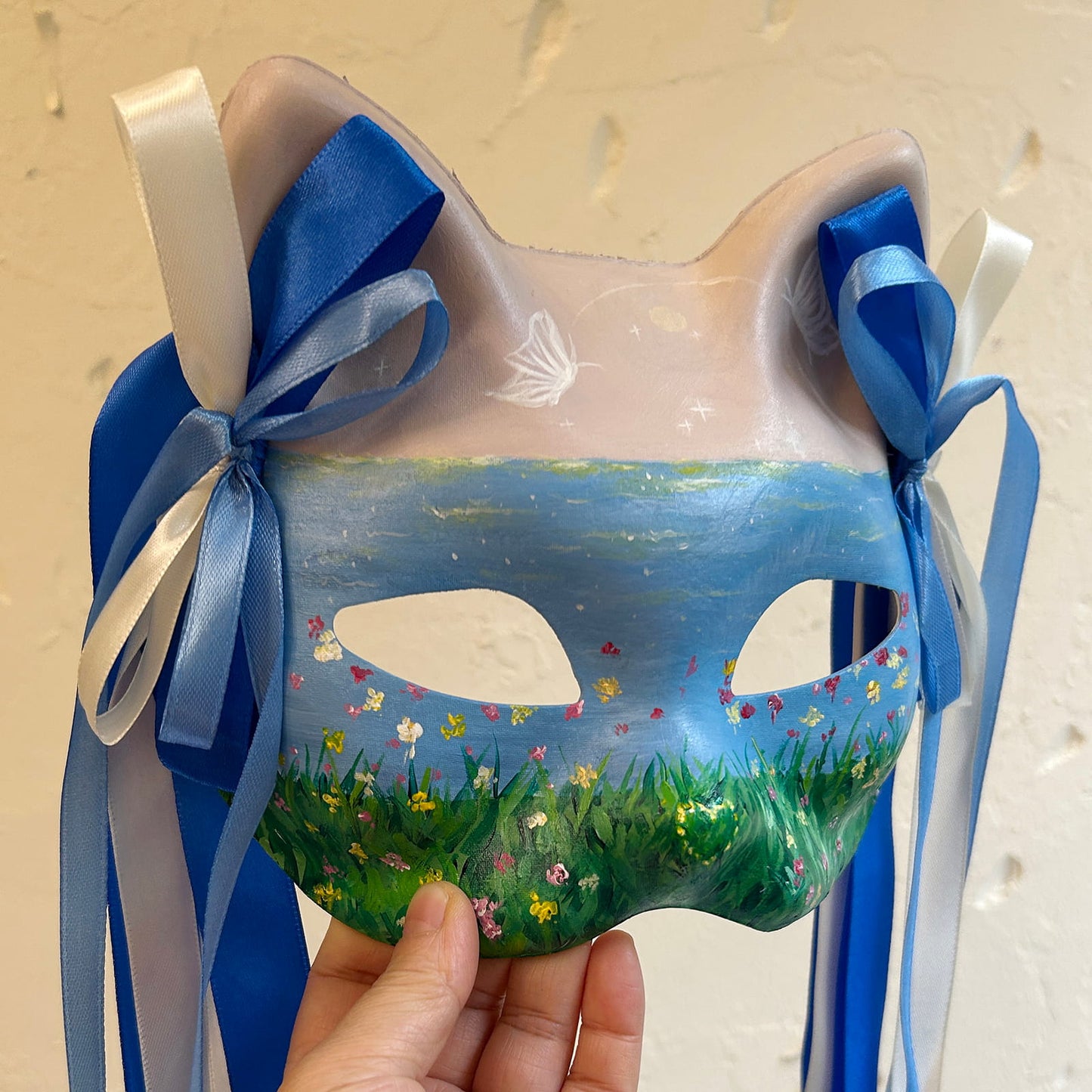 Hand-painted Beautiful scenery cat mask kitsune 01