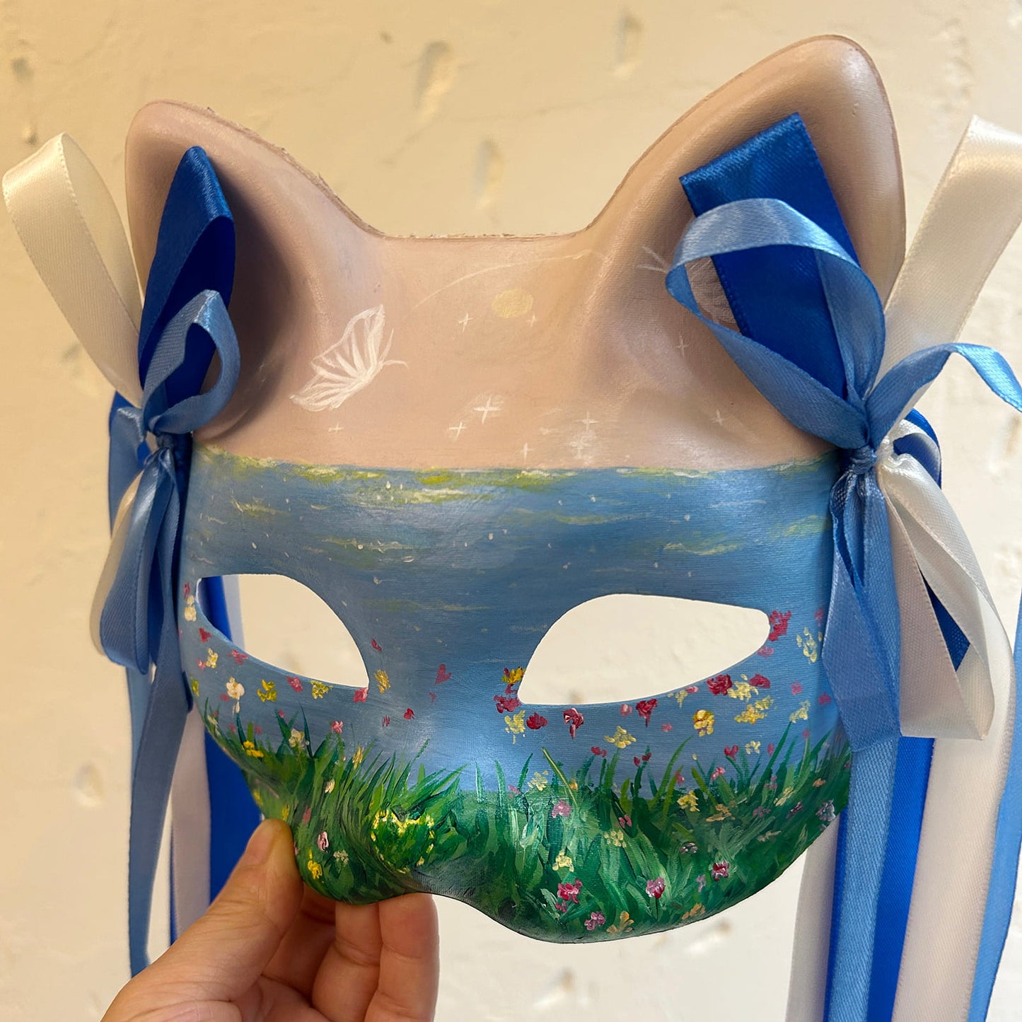 Hand-painted Beautiful scenery cat mask kitsune 01