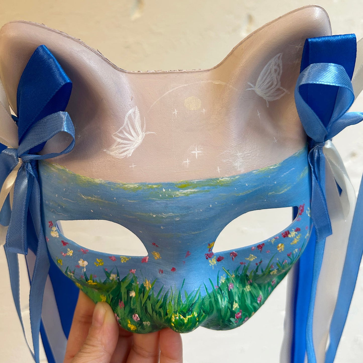 Hand-painted Beautiful scenery cat mask kitsune 01