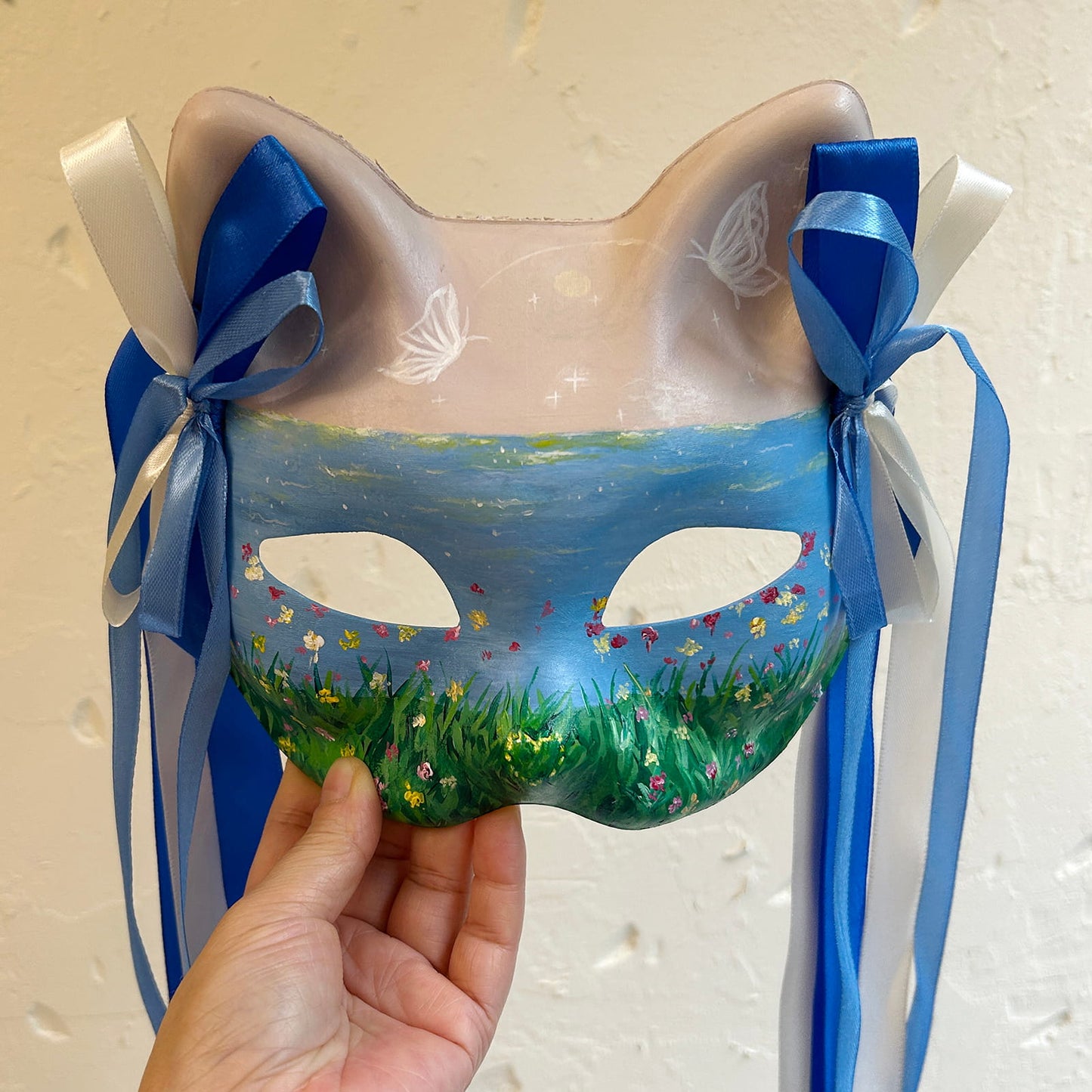 Hand-painted Beautiful scenery cat mask kitsune 01