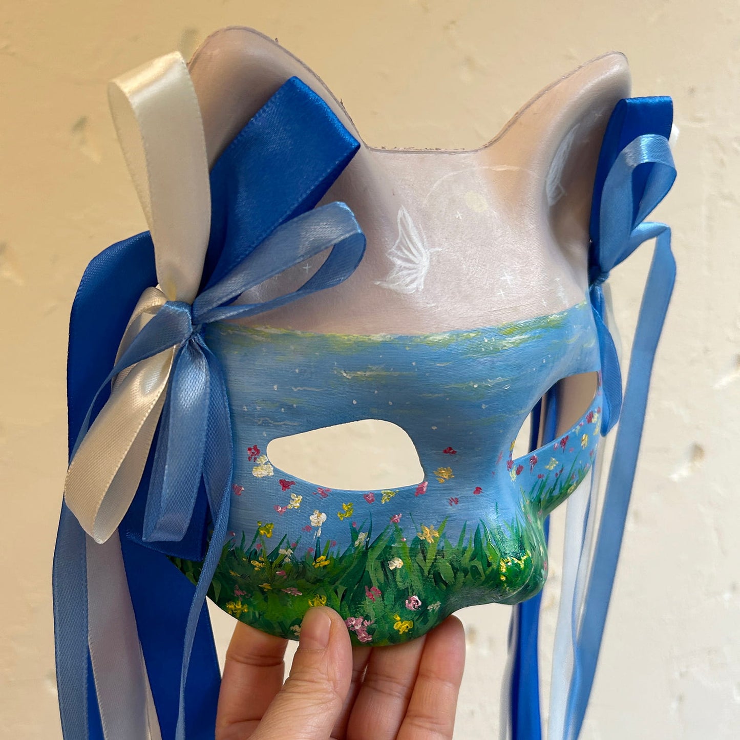 Hand-painted Beautiful scenery cat mask kitsune 01