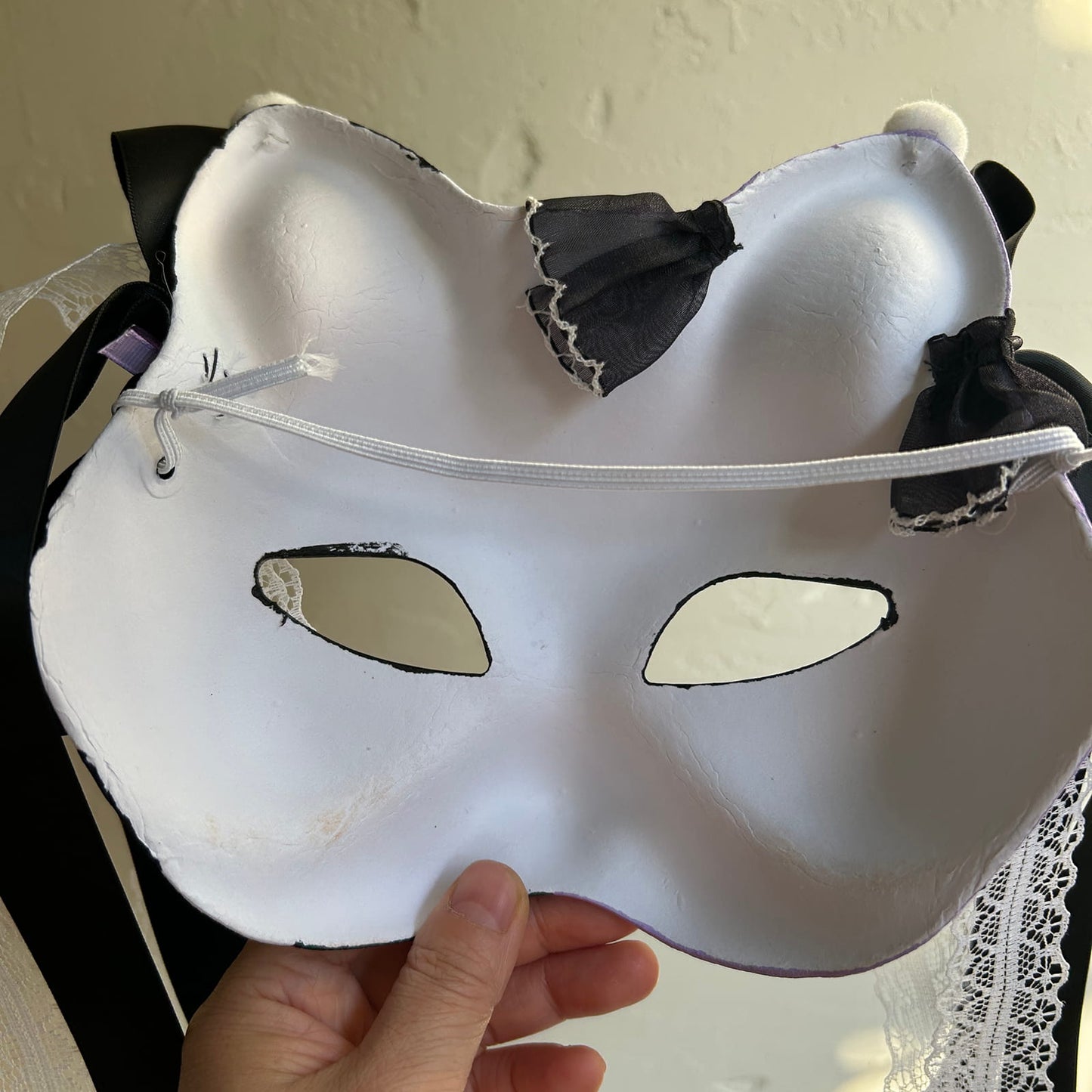 Hand-painted Purple Checkered Masquerade cat mask kabuki 01