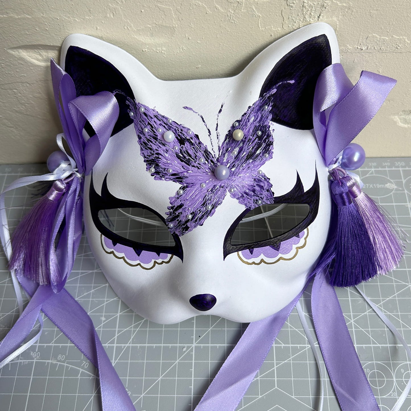 Hand-painted butterfly Masquerade cat mask kabuki 01