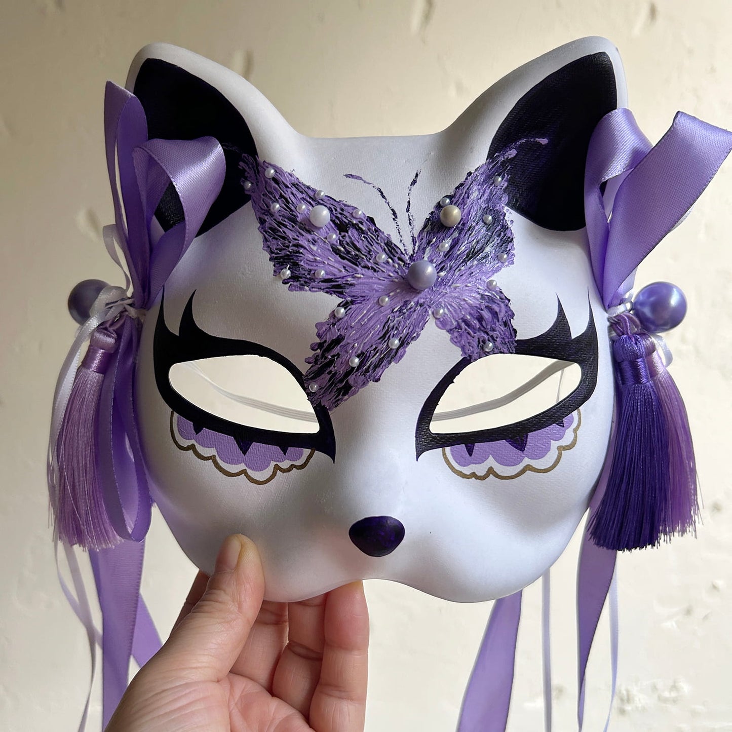 Hand-painted butterfly Masquerade cat mask kabuki 01