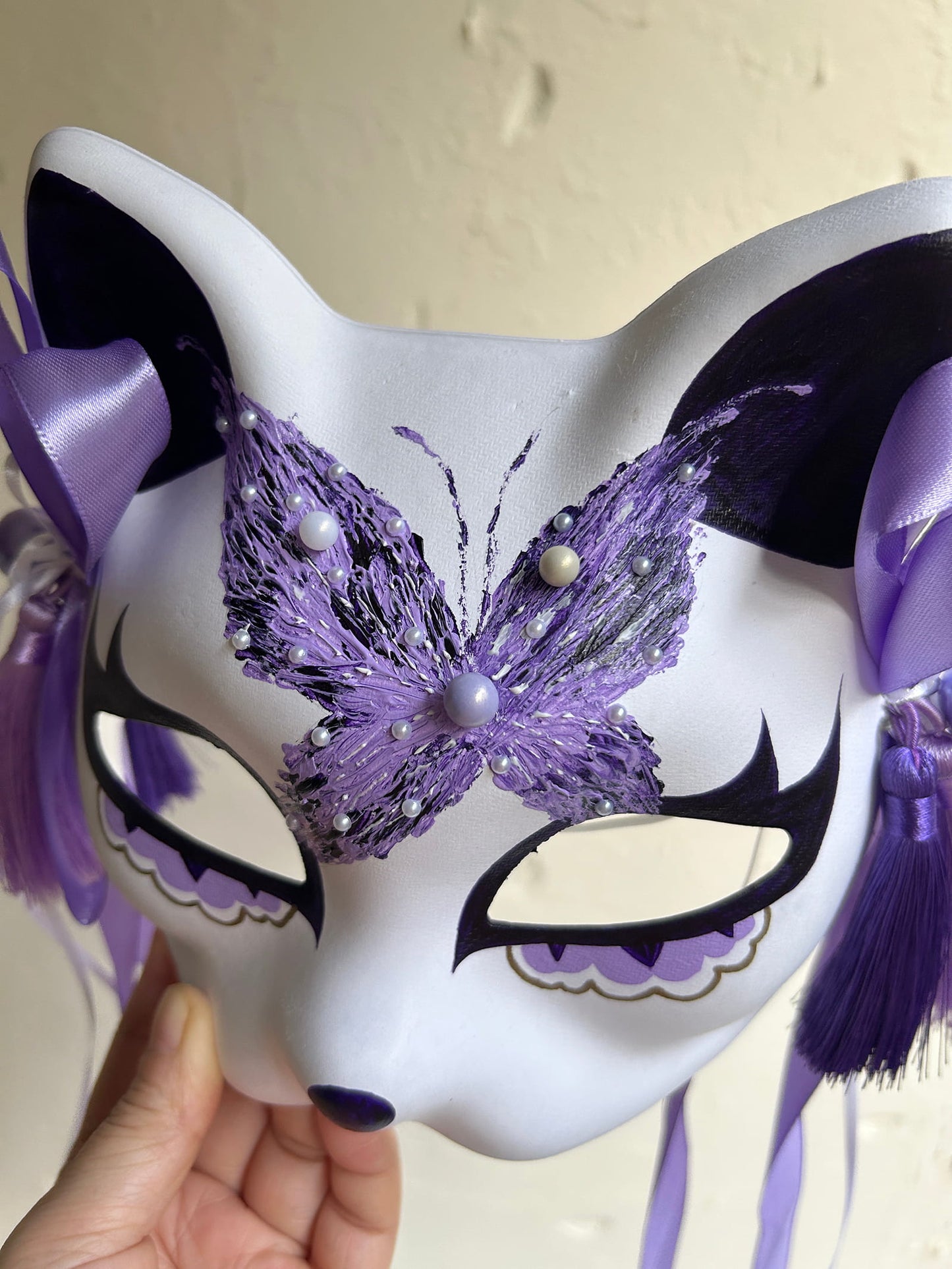 Hand-painted butterfly Masquerade cat mask kabuki 01