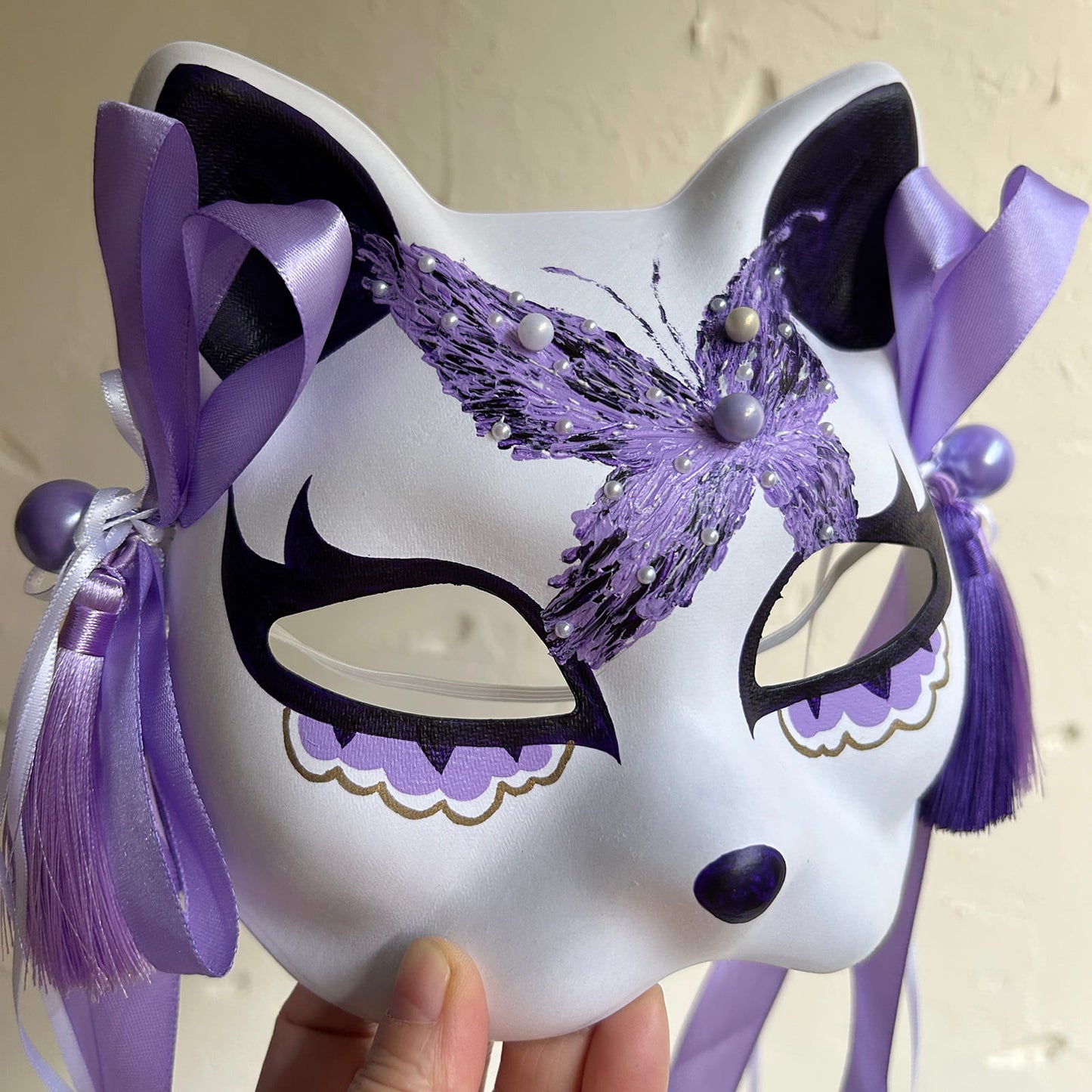 Hand-painted butterfly Masquerade cat mask kabuki 01