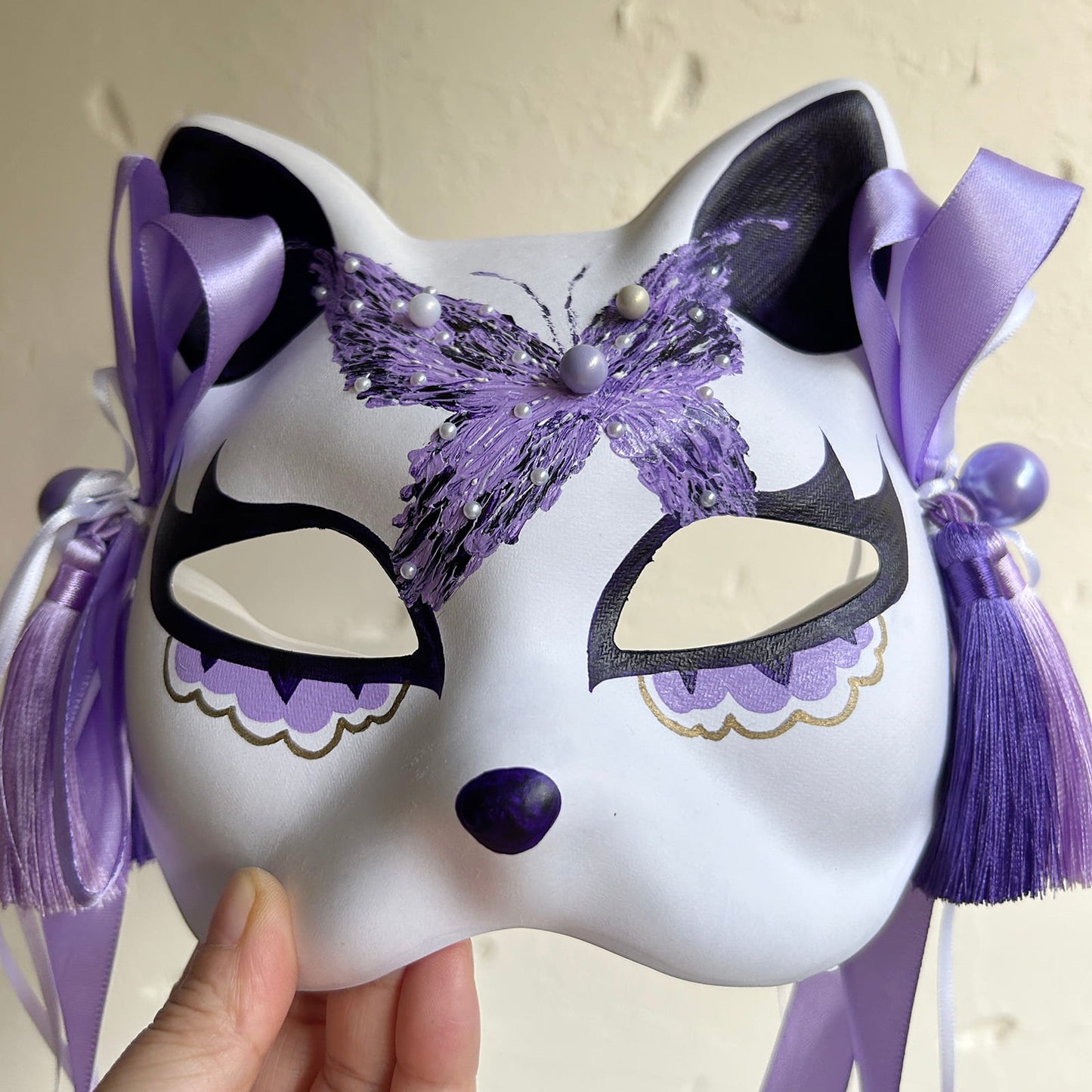 Hand-painted butterfly Masquerade cat mask kabuki 01