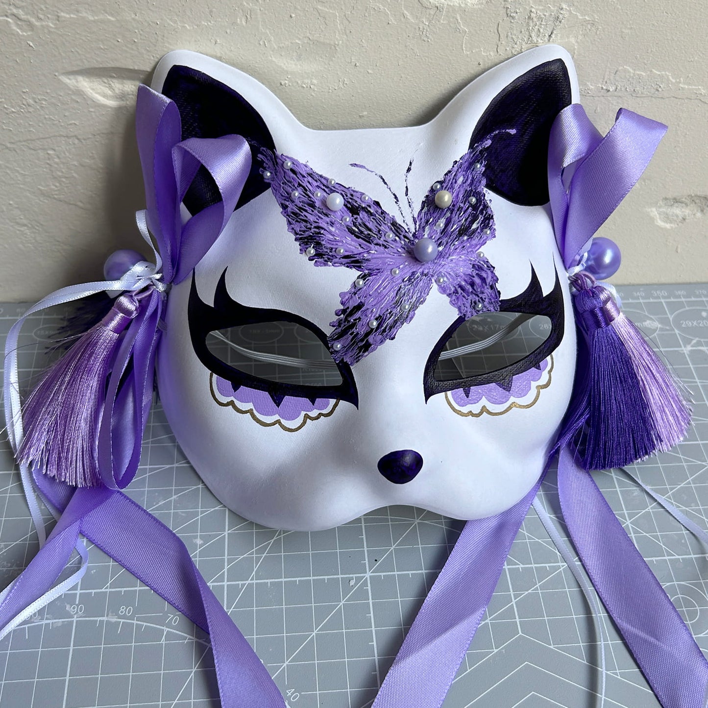Hand-painted butterfly Masquerade cat mask kabuki 01