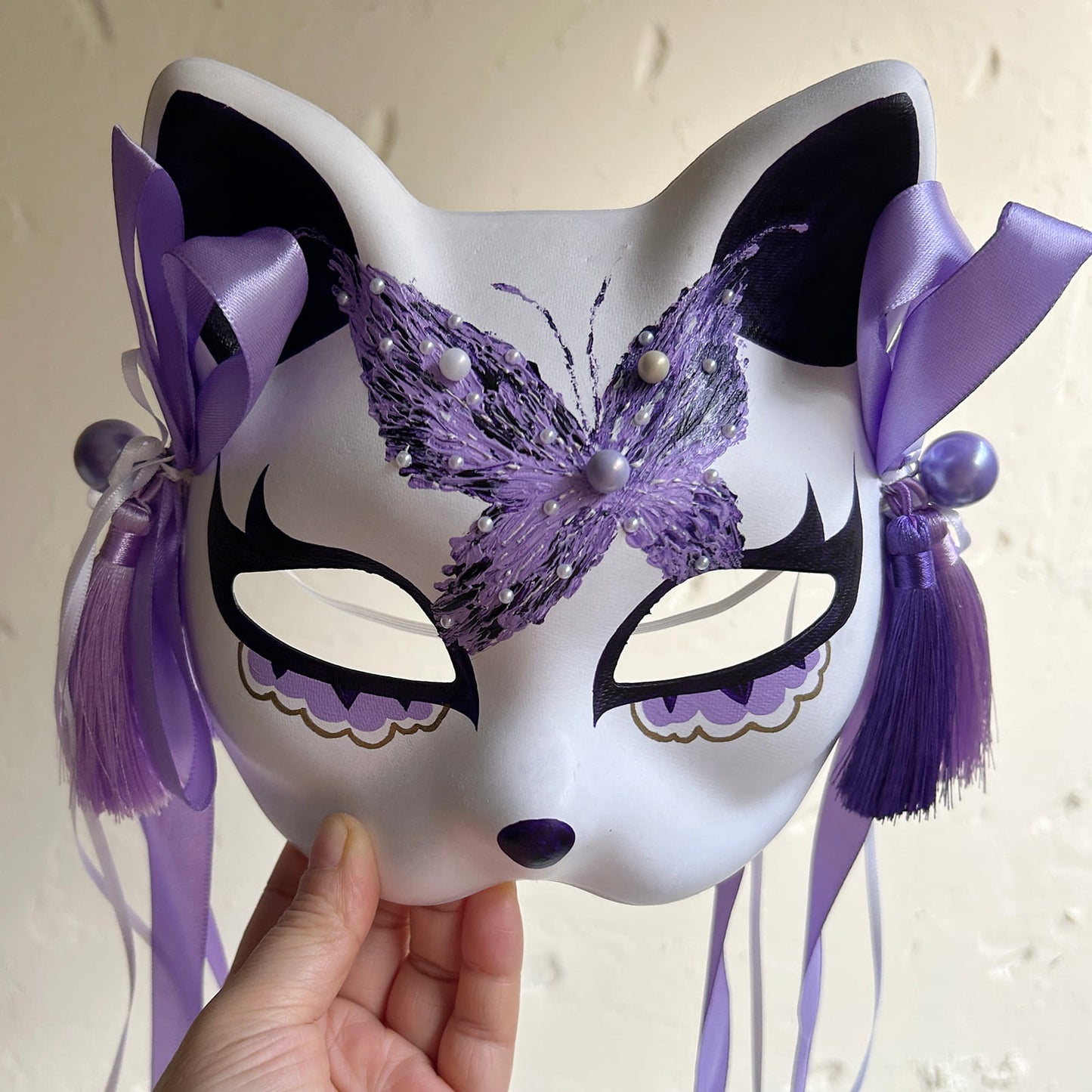 Hand-painted butterfly Masquerade cat mask kabuki 01
