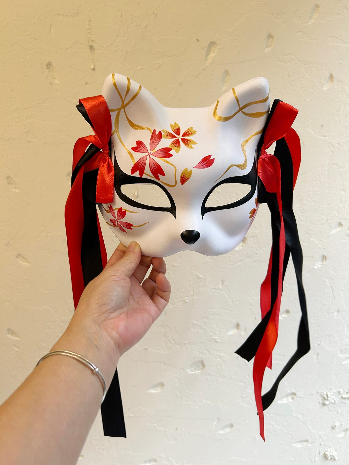Hand-painted cool sakura cat mask 01