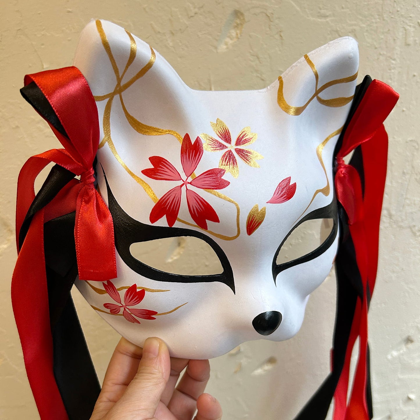 Hand-painted cool sakura cat mask 01