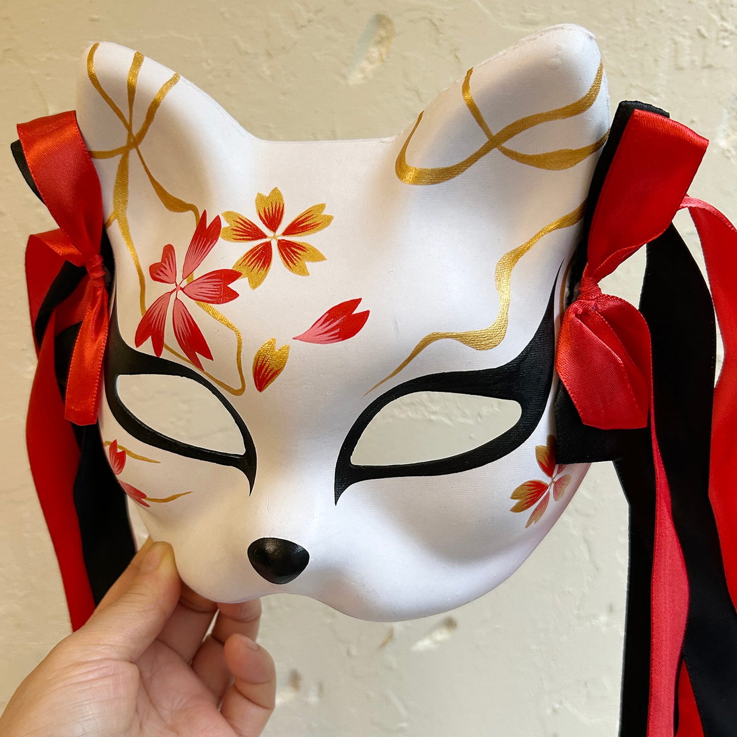 Hand-painted cool sakura cat mask 01