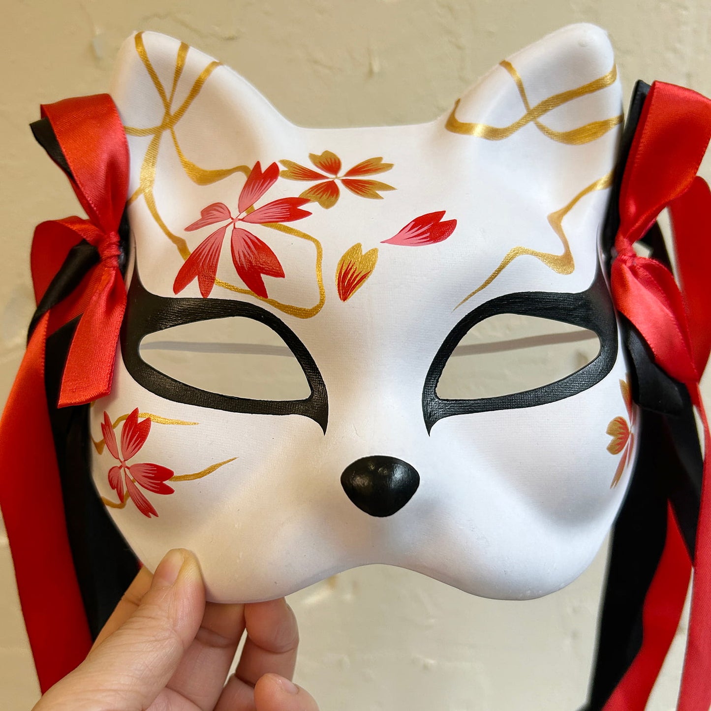 Hand-painted cool sakura cat mask 01