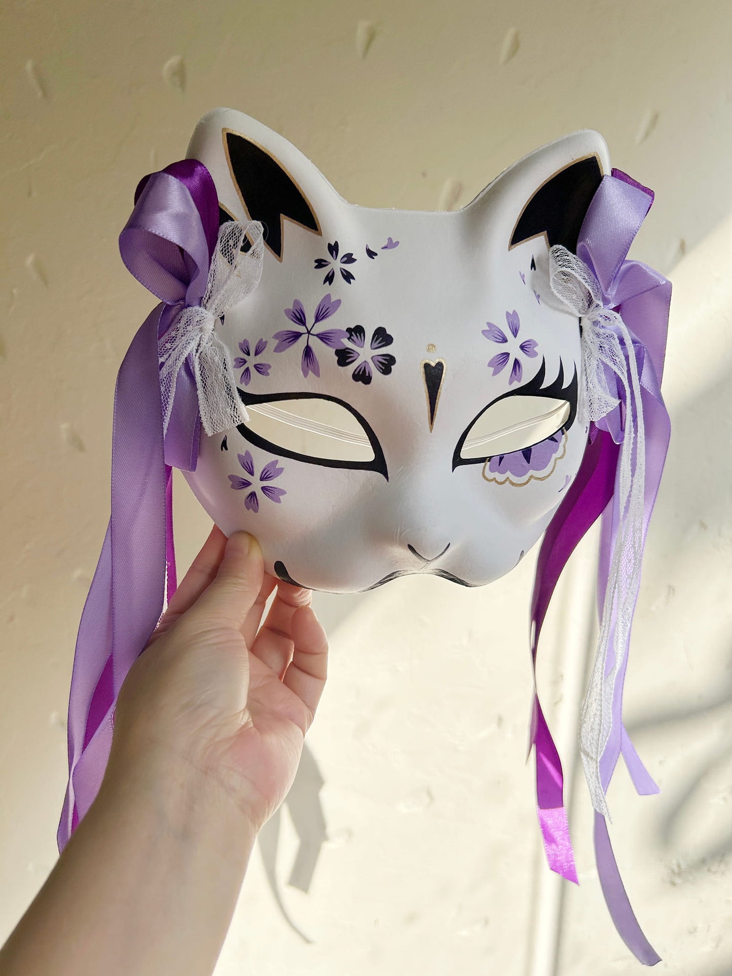 Hand-painted purple sakura cat mask Masquerade  kabuki 02
