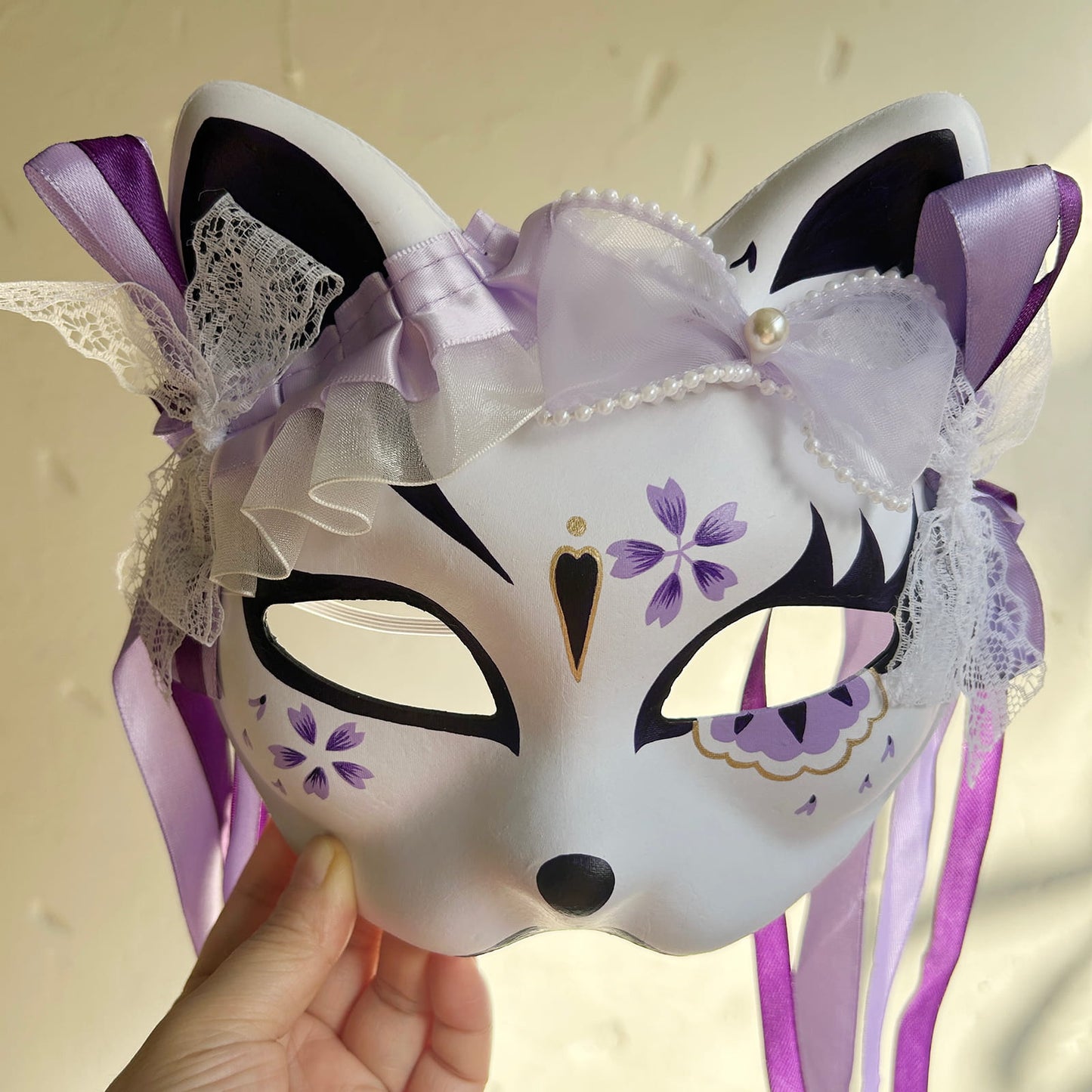 Hand-painted purple sakura cat mask Masquerade  kabuki 03