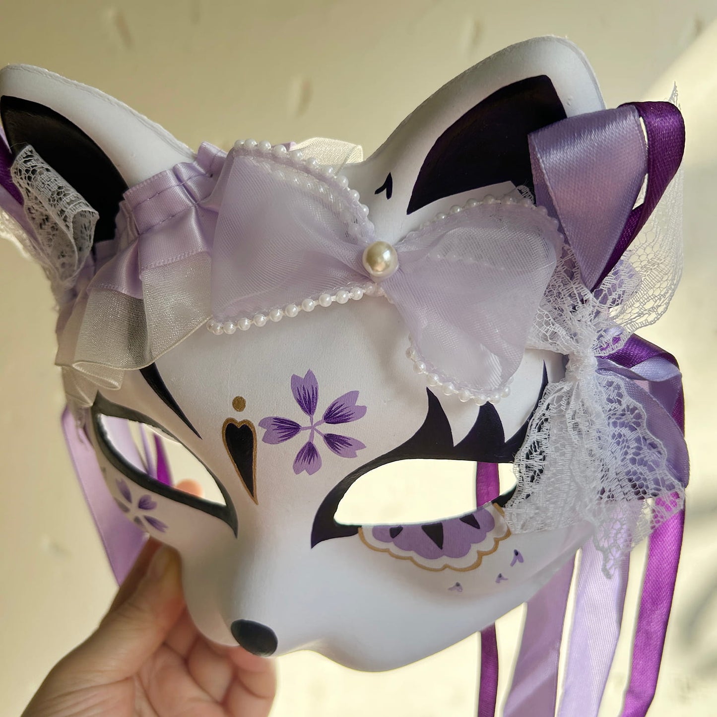 Hand-painted purple sakura cat mask Masquerade  kabuki 03