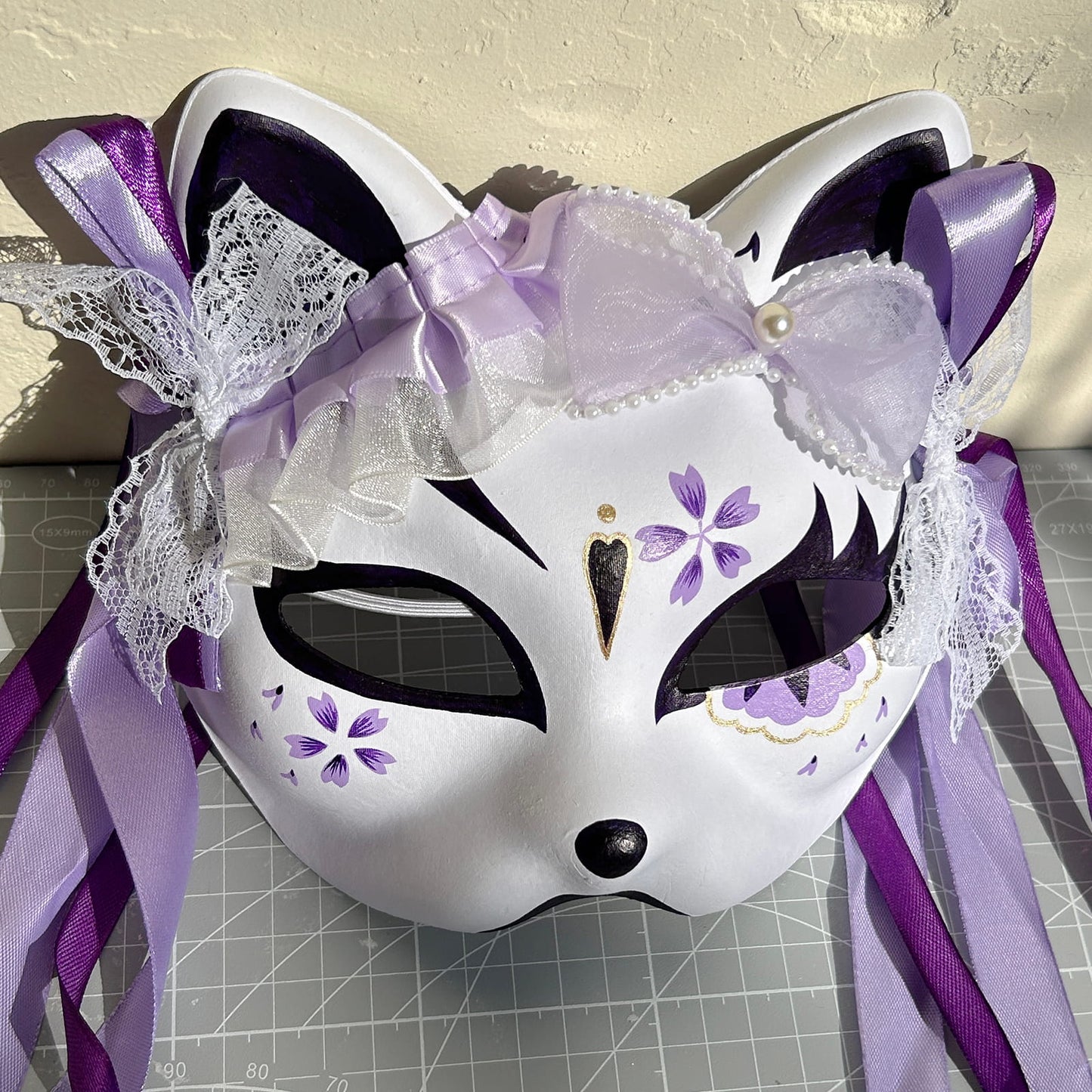 Hand-painted purple sakura cat mask Masquerade  kabuki 03