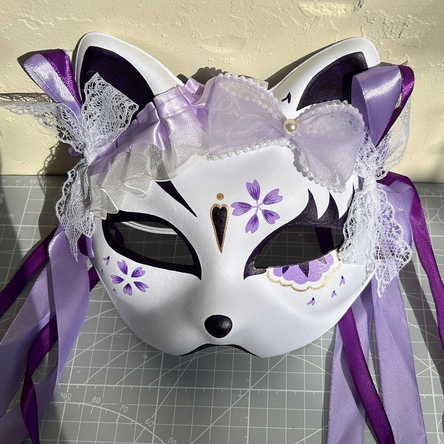 Hand-painted purple sakura cat mask Masquerade  kabuki 03
