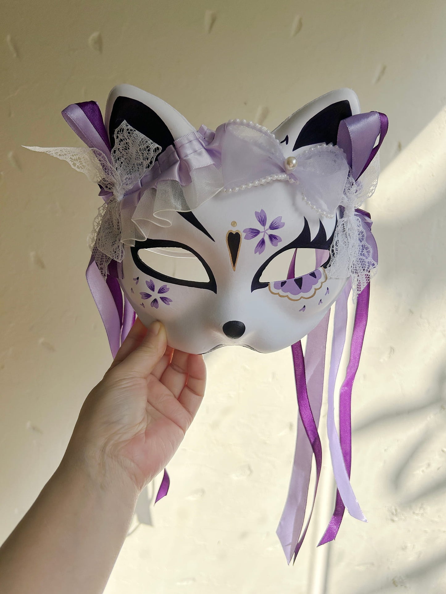 Hand-painted purple sakura cat mask Masquerade  kabuki 03