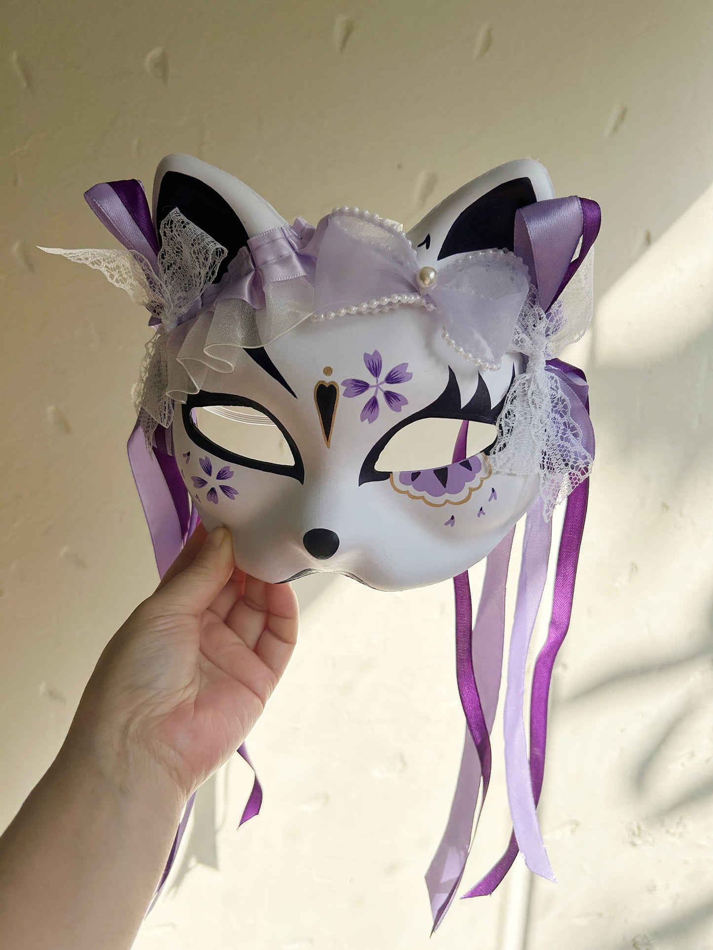 Hand-painted purple sakura cat mask Masquerade  kabuki 03