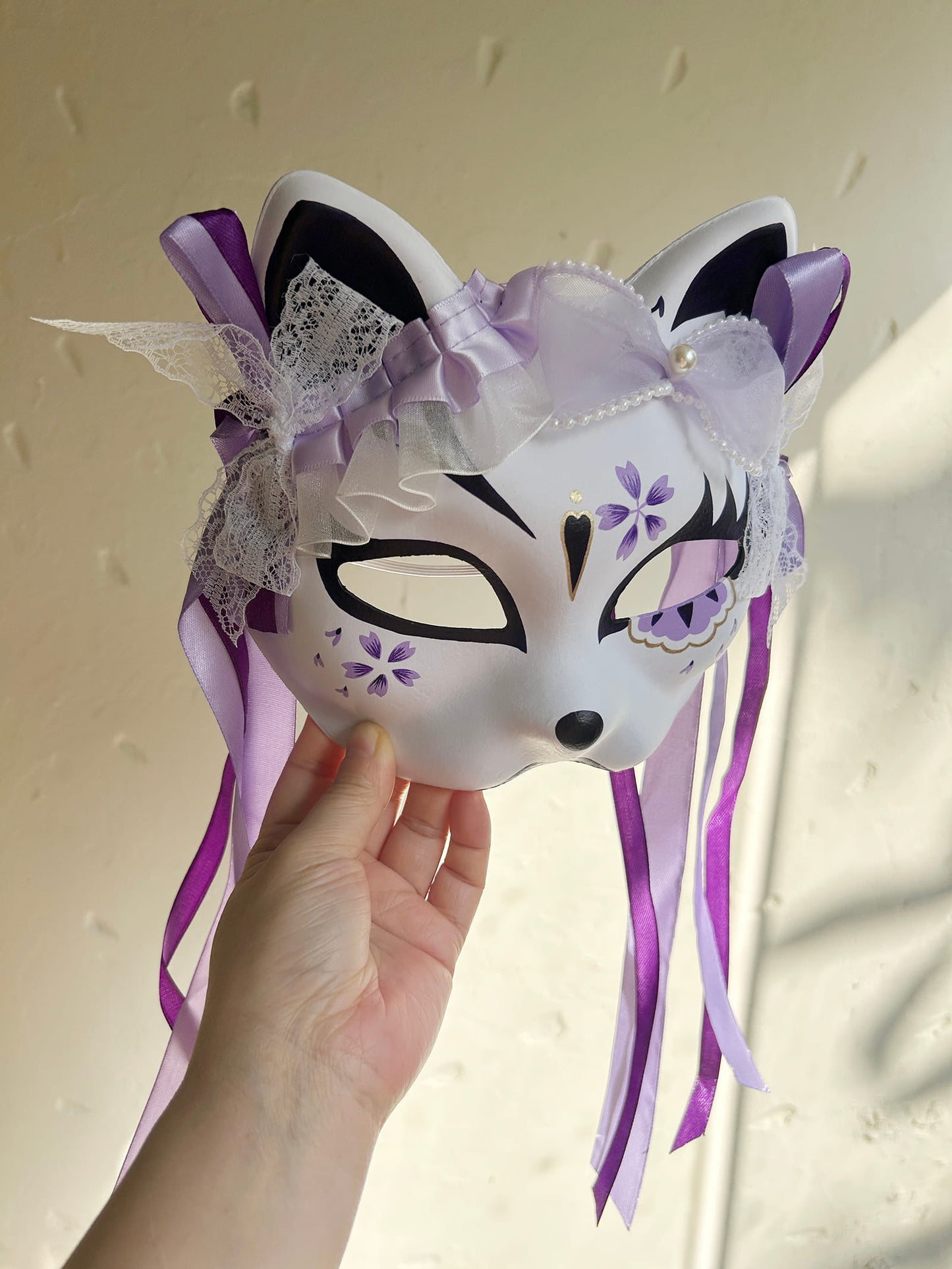 Hand-painted purple sakura cat mask Masquerade  kabuki 03