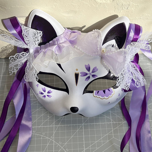 Hand-painted purple sakura cat mask Masquerade  kabuki 04