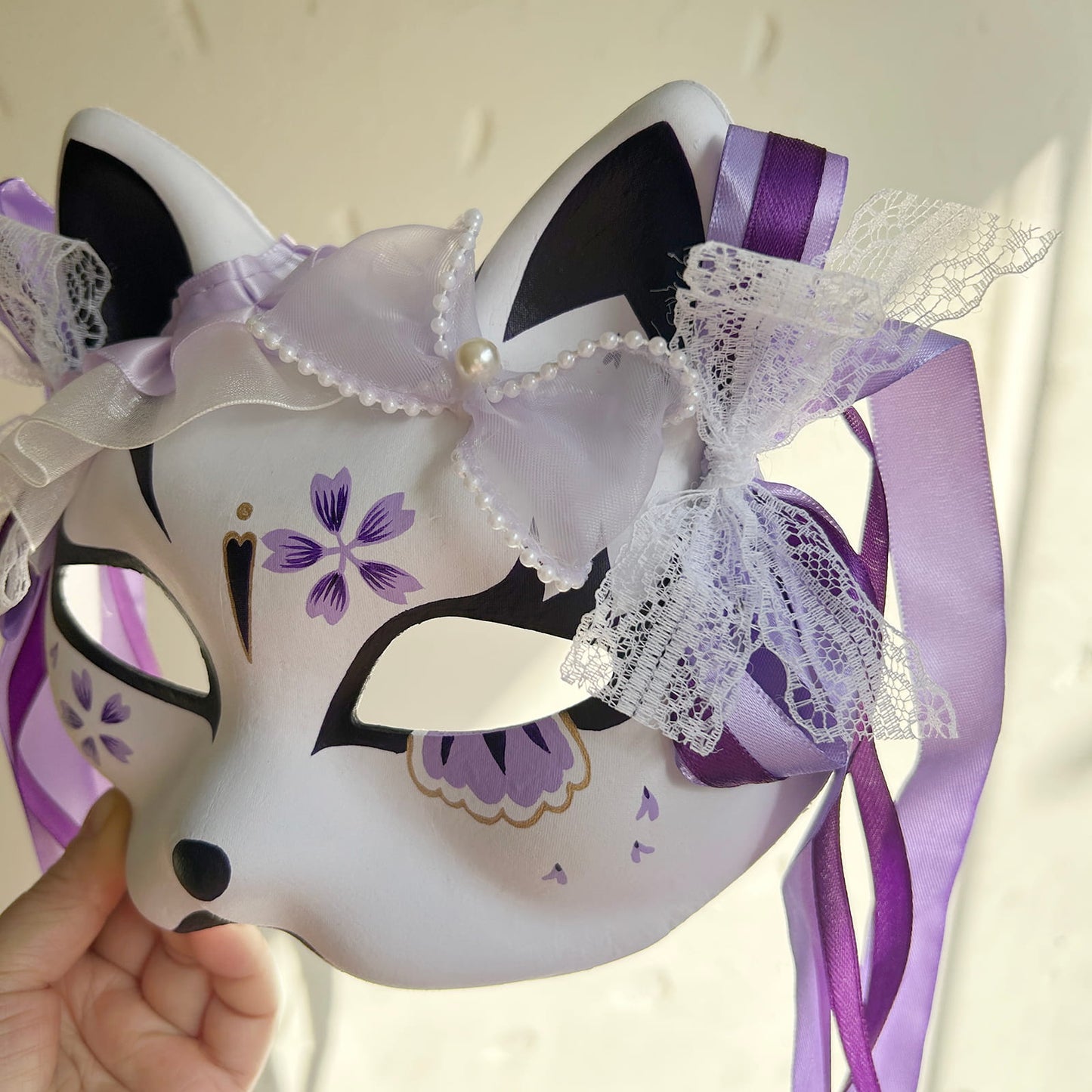 Hand-painted purple sakura cat mask Masquerade  kabuki 04