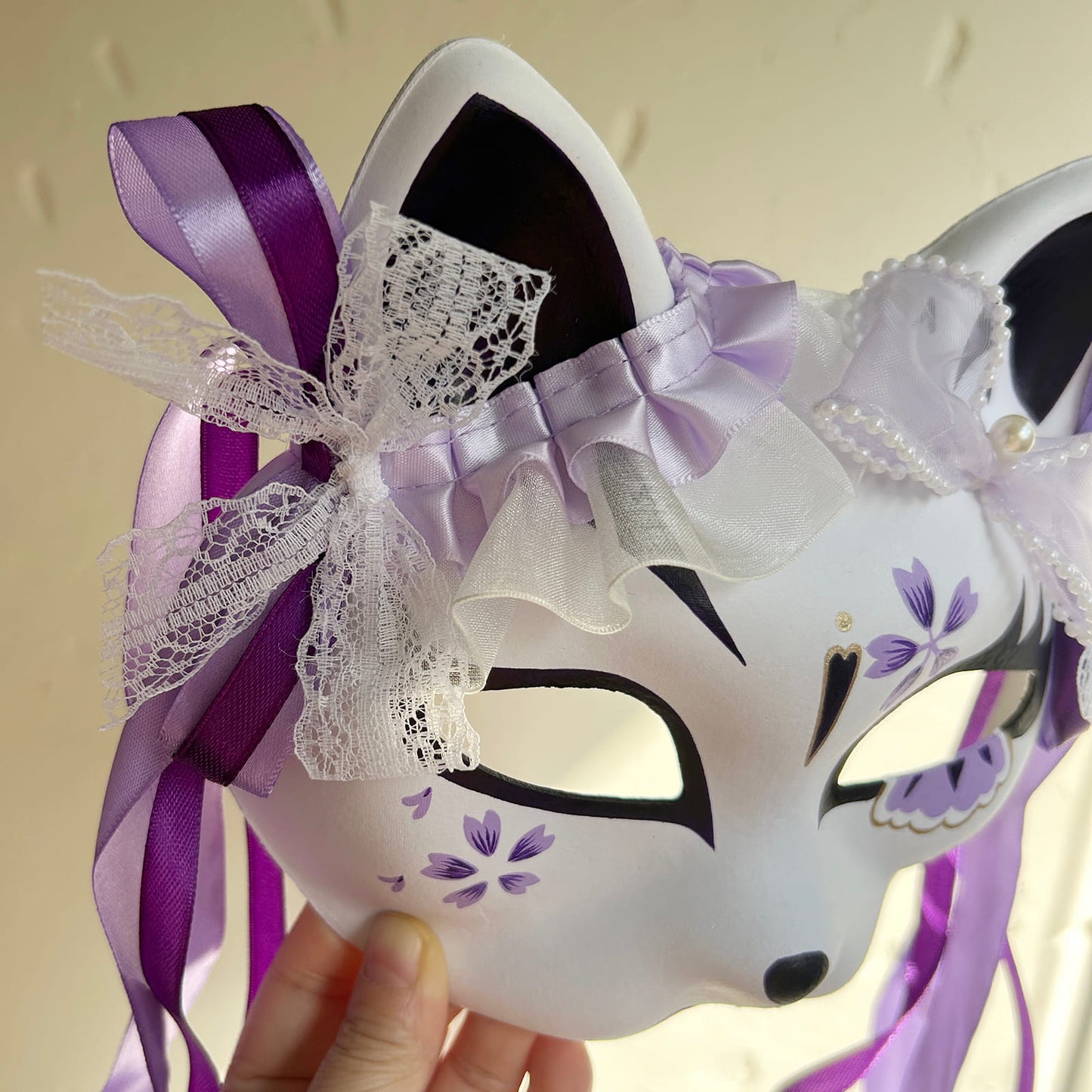 Hand-painted purple sakura cat mask Masquerade  kabuki 04