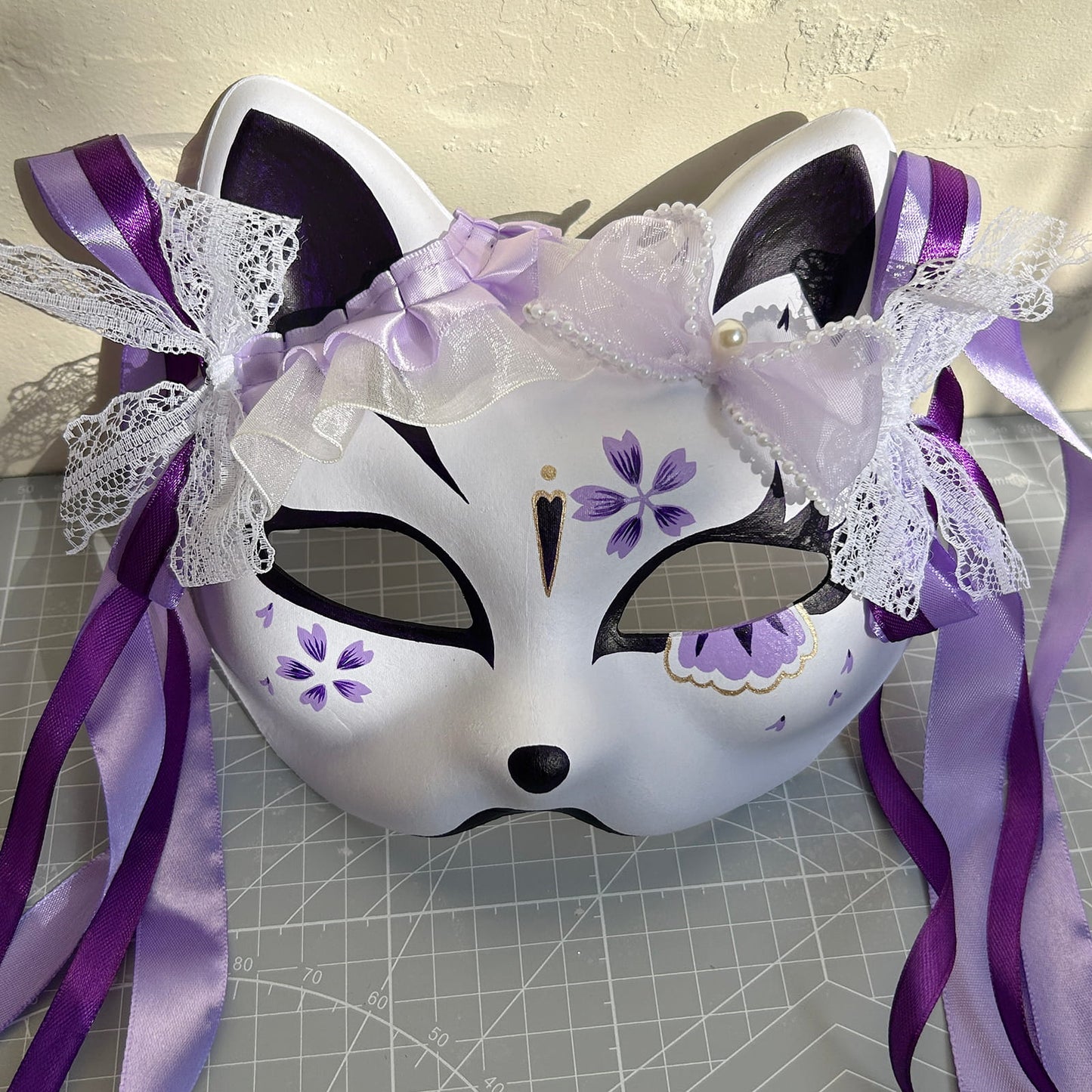 Hand-painted purple sakura cat mask Masquerade  kabuki 04