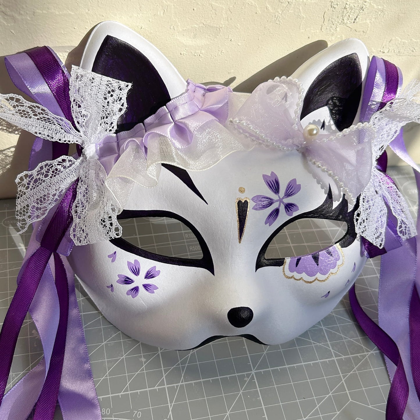 Hand-painted purple sakura cat mask Masquerade  kabuki 04