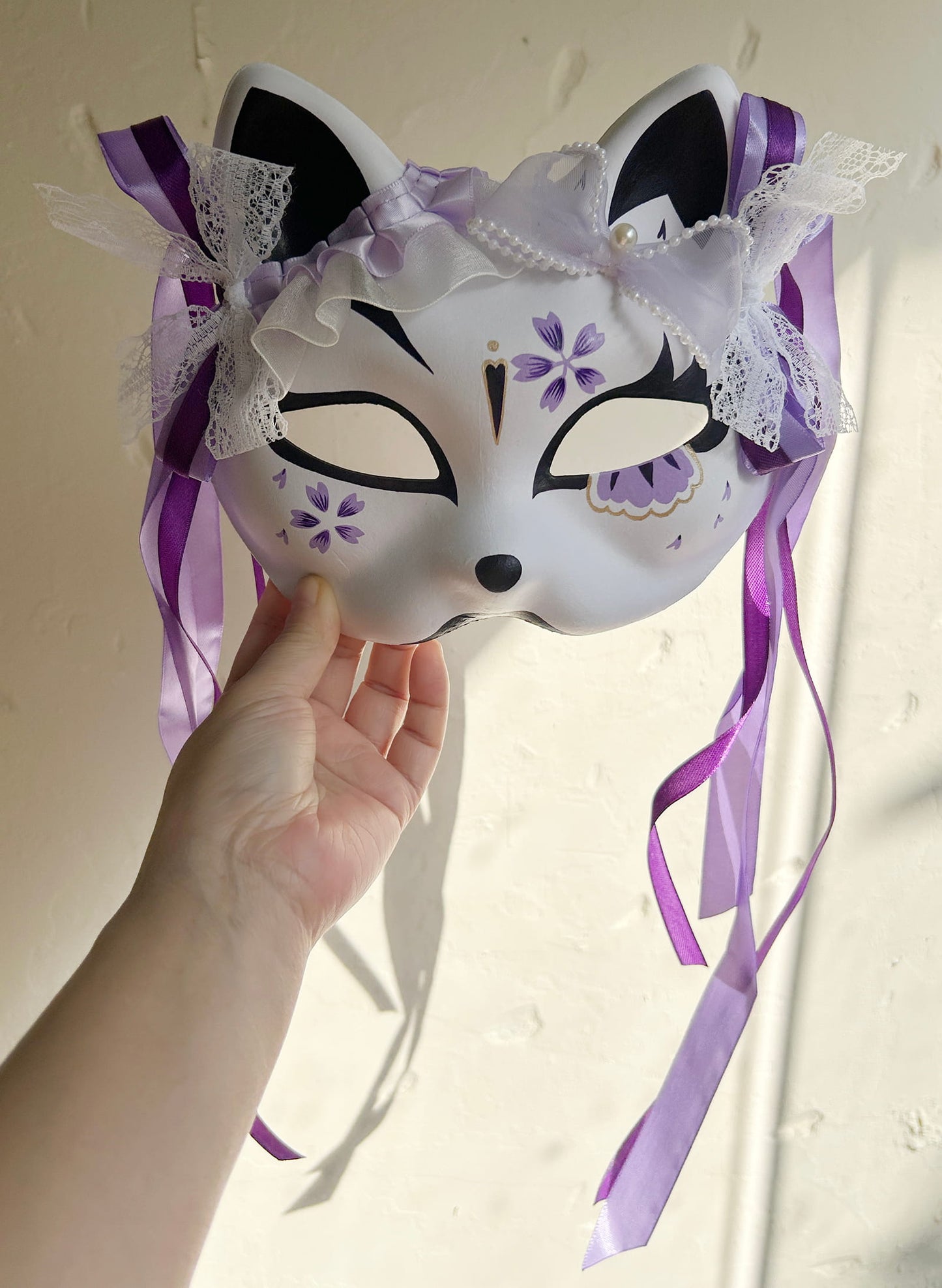 Hand-painted purple sakura cat mask Masquerade  kabuki 04