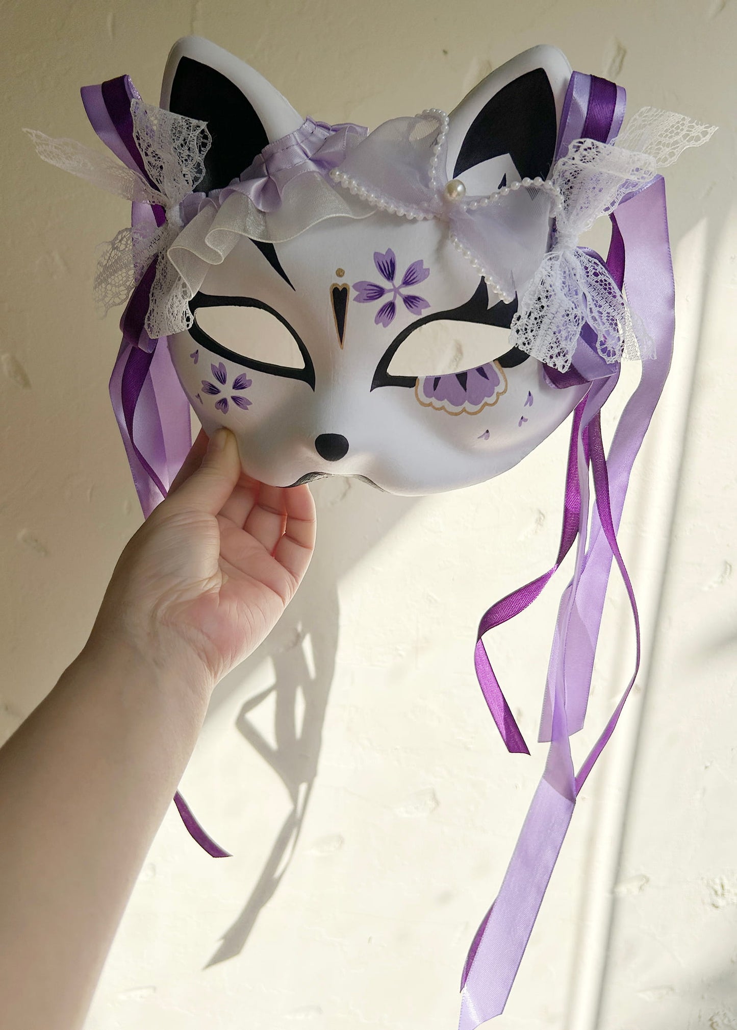 Hand-painted purple sakura cat mask Masquerade  kabuki 04