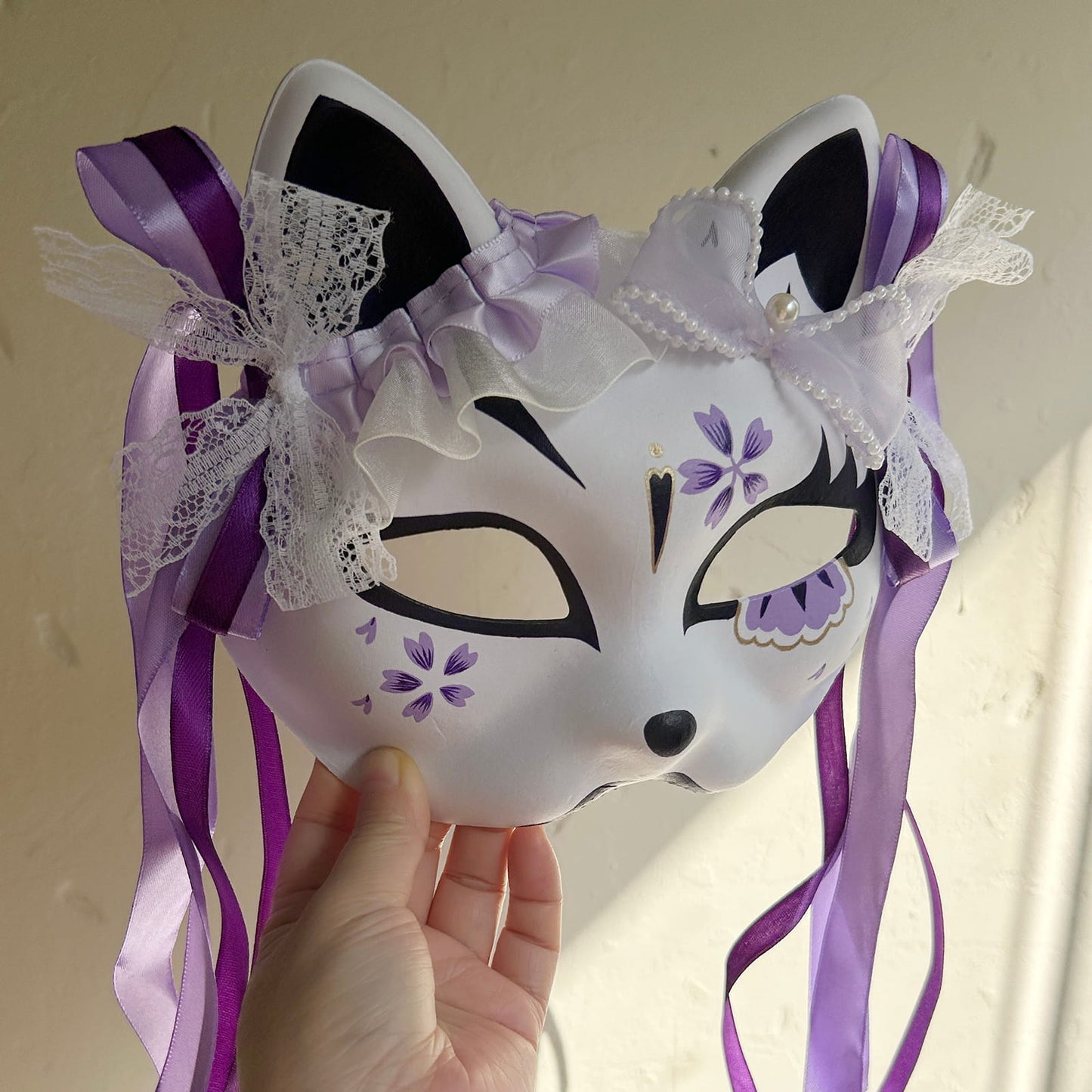 Hand-painted purple sakura cat mask Masquerade  kabuki 04