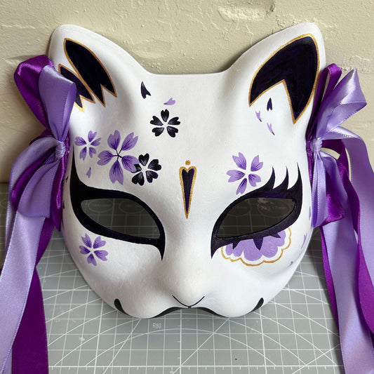 Hand-painted purple sakura cat mask Masquerade  kabuki 05