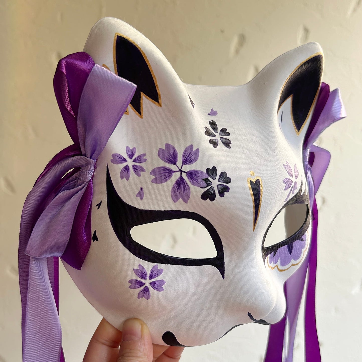 Hand-painted purple sakura cat mask Masquerade  kabuki 05