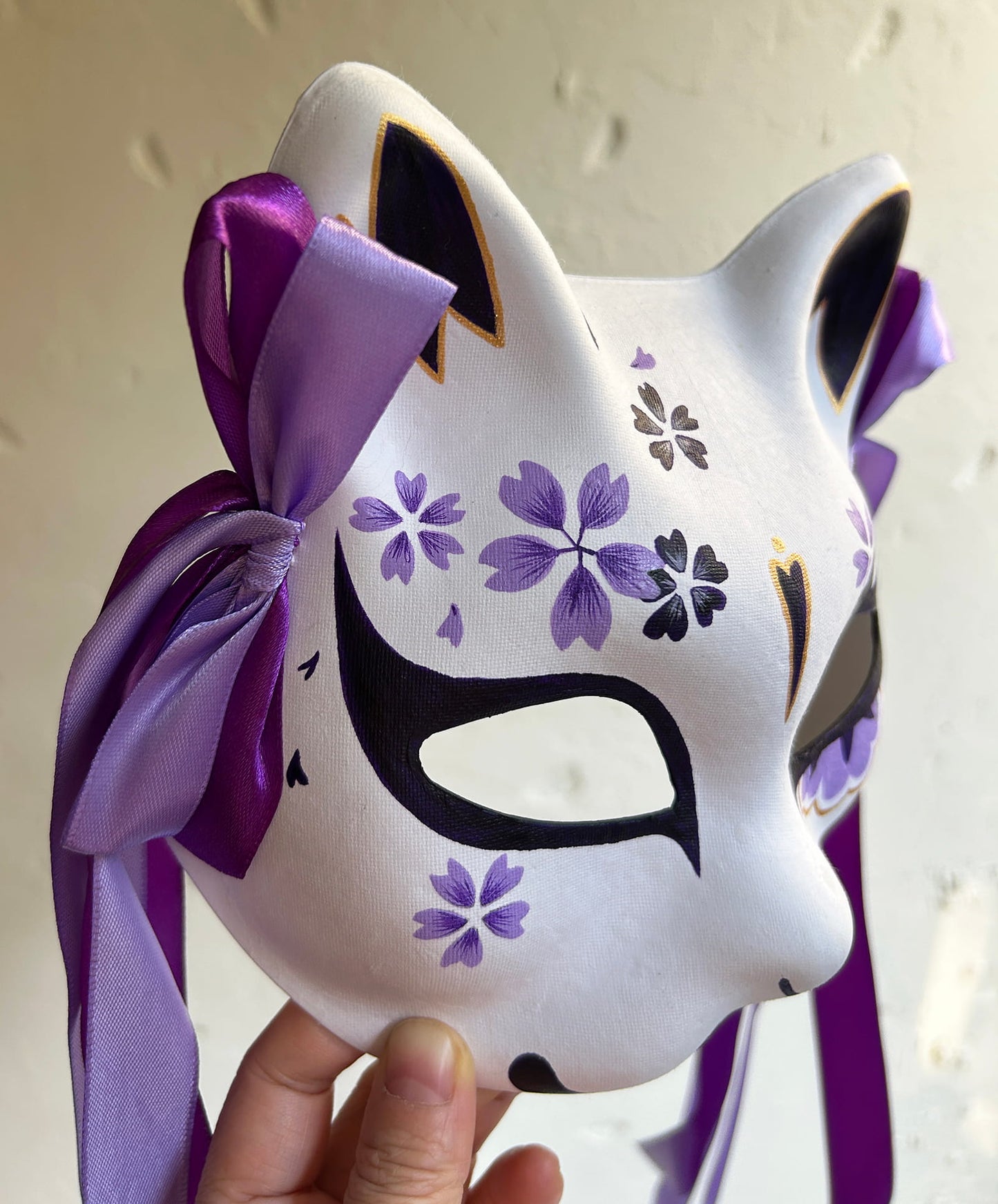 Hand-painted purple sakura cat mask Masquerade  kabuki 05
