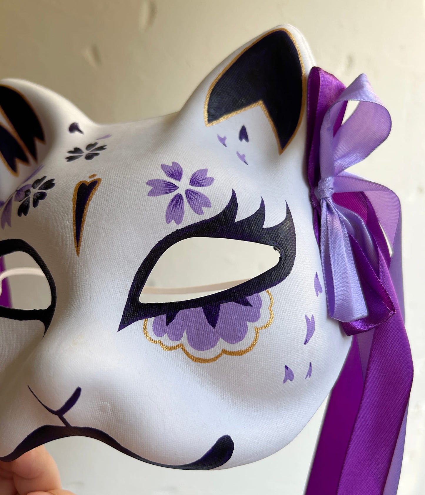 Hand-painted purple sakura cat mask Masquerade  kabuki 05