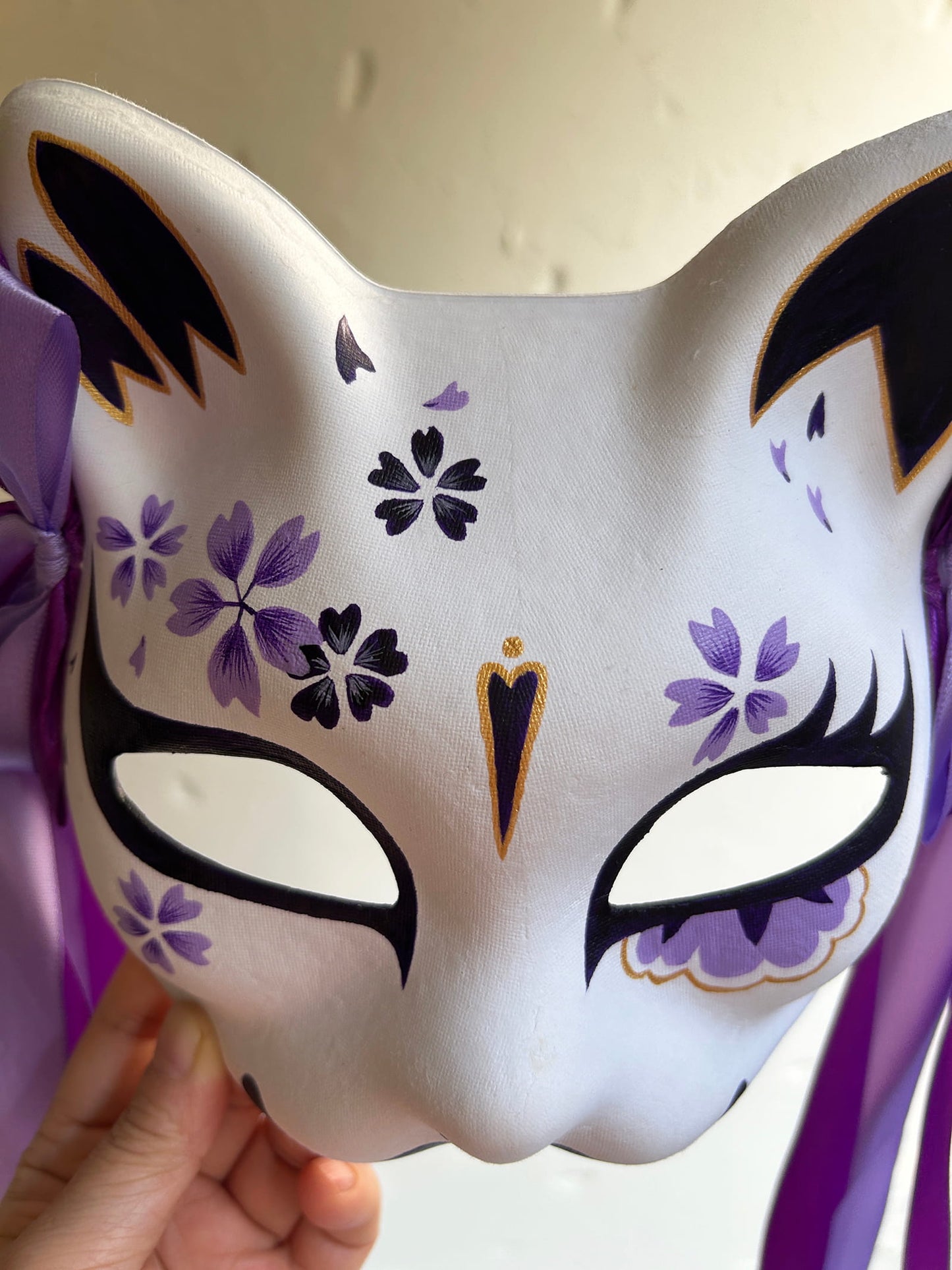Hand-painted purple sakura cat mask Masquerade  kabuki 05