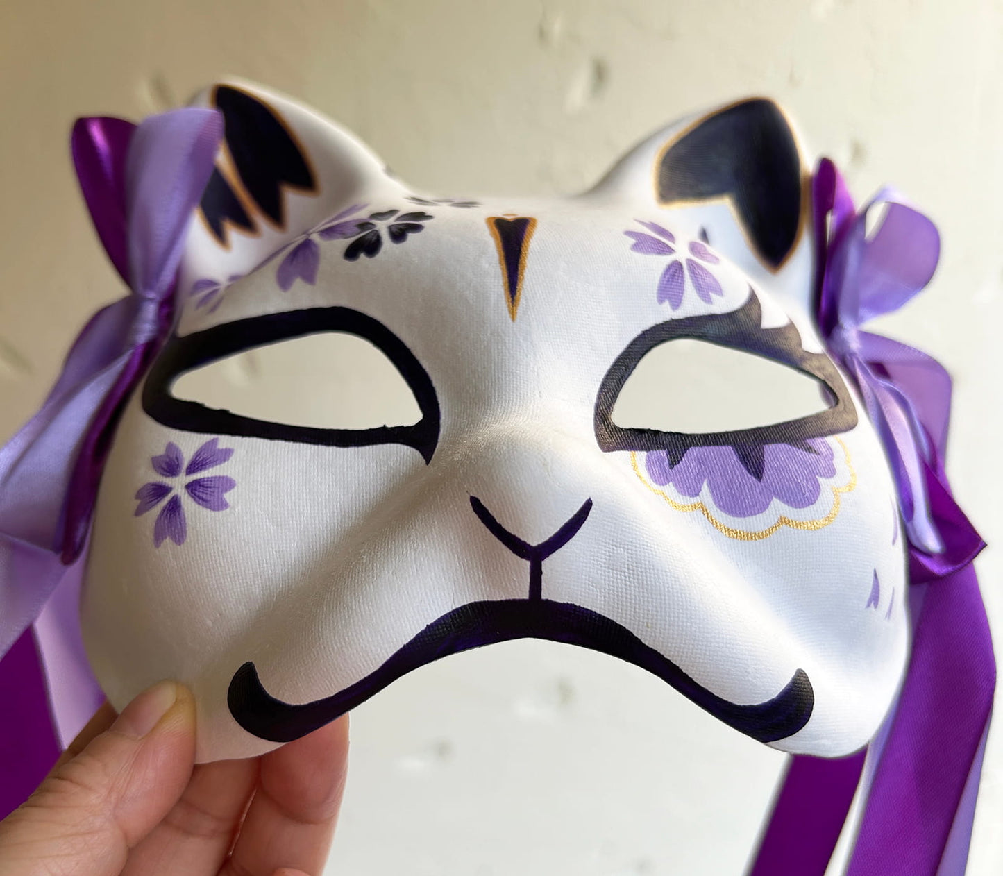 Hand-painted purple sakura cat mask Masquerade  kabuki 05